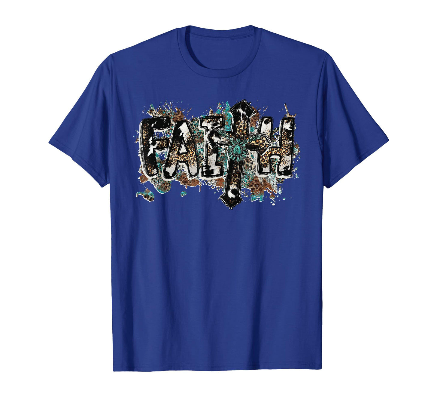 Grunge Faith T Christian Turquoise Leopard Faith Cross Jesus T-Shirt