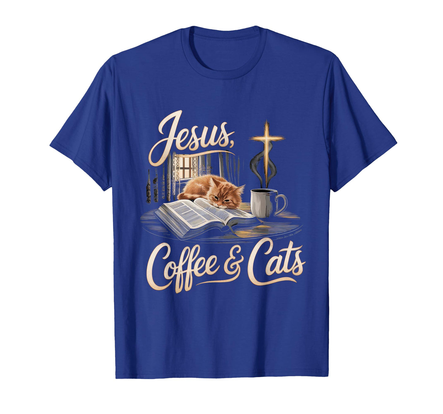 Jesus Coffee Cats Funny Cute Design Jesus Lovers Christian T-Shirt