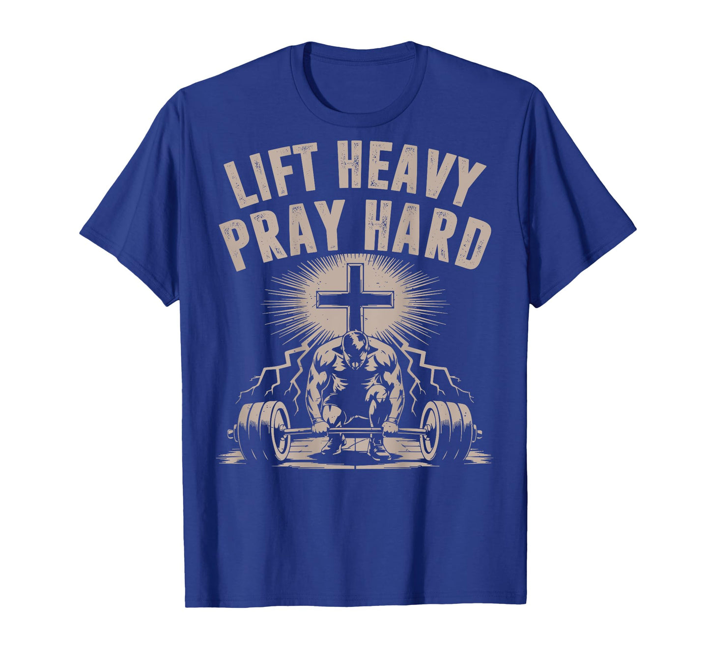Men's Lift Heavy Pray Hard Christian Workout Jesus Gym Funny T-Shirt