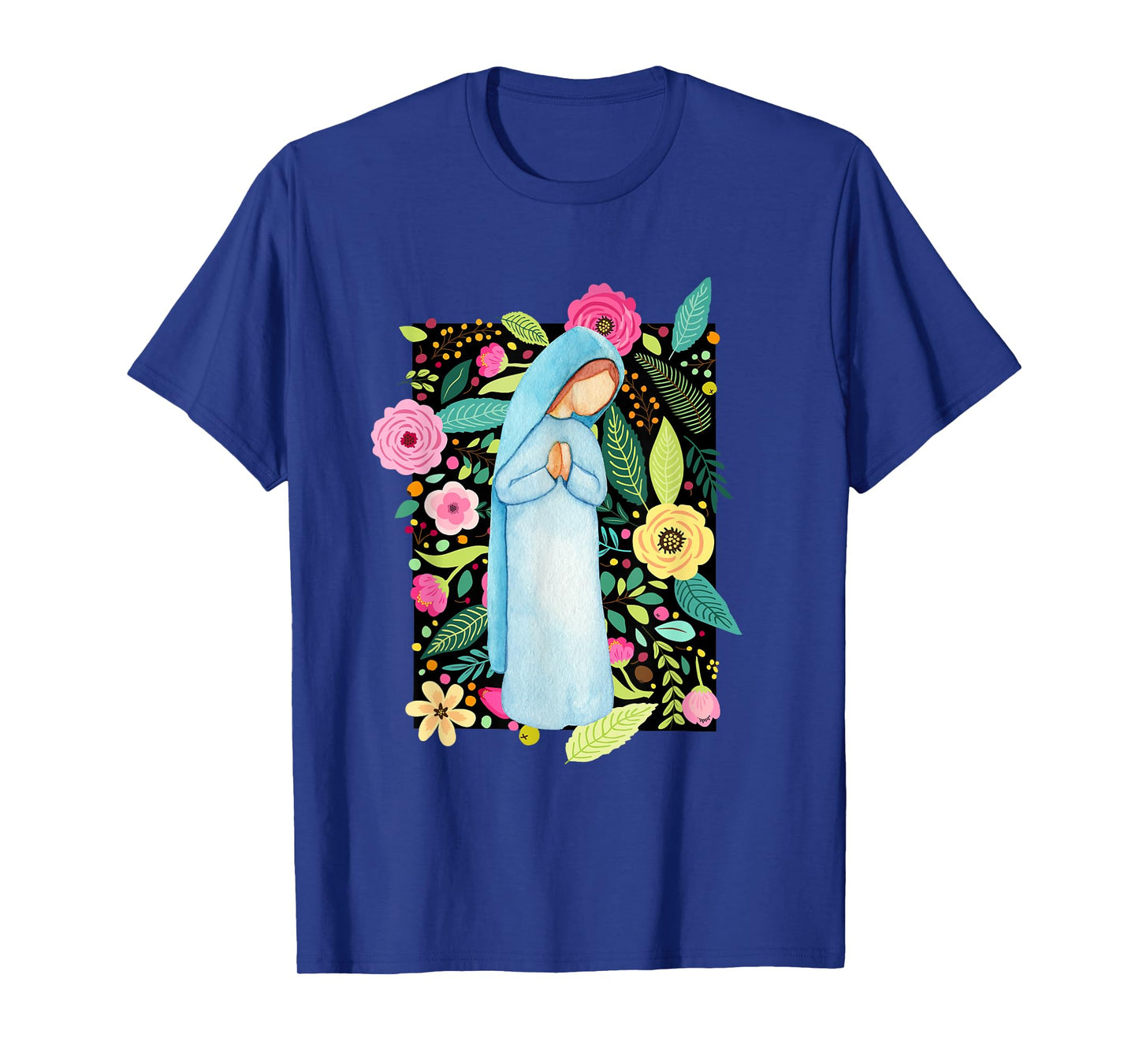 Marian Floral Blessed Mother Mary Catholic Women Girls T-Shirt