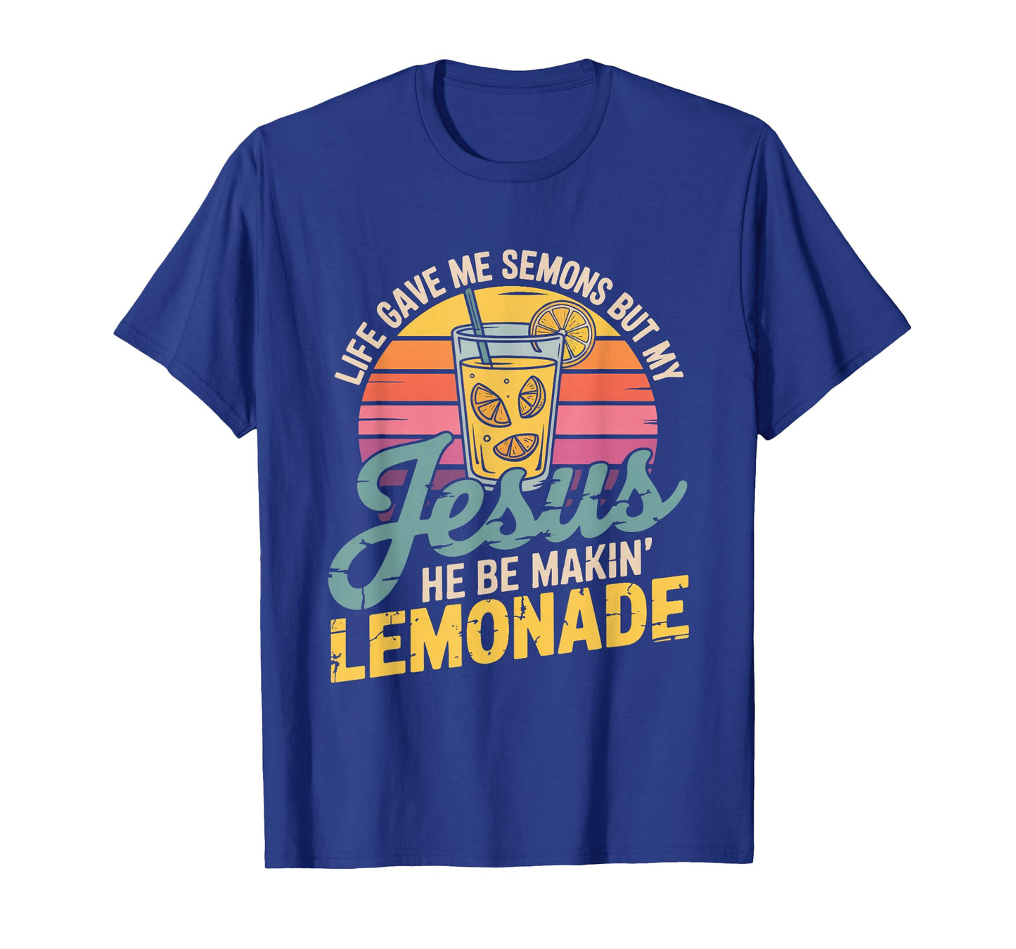 Retro Sunset Jesus Lemonade Life Lemons Funny Christian T-Shirt