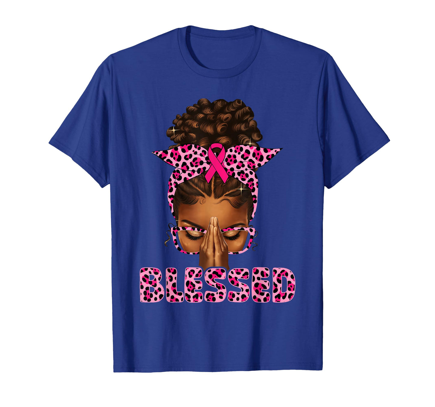 Blessed Black Woman Praying Afro Christian Breast Cancer T-Shirt