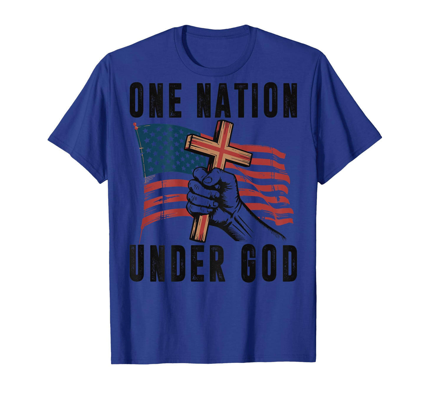 One Nation Under God Christian Patriotic Cross American Flag T-Shirt