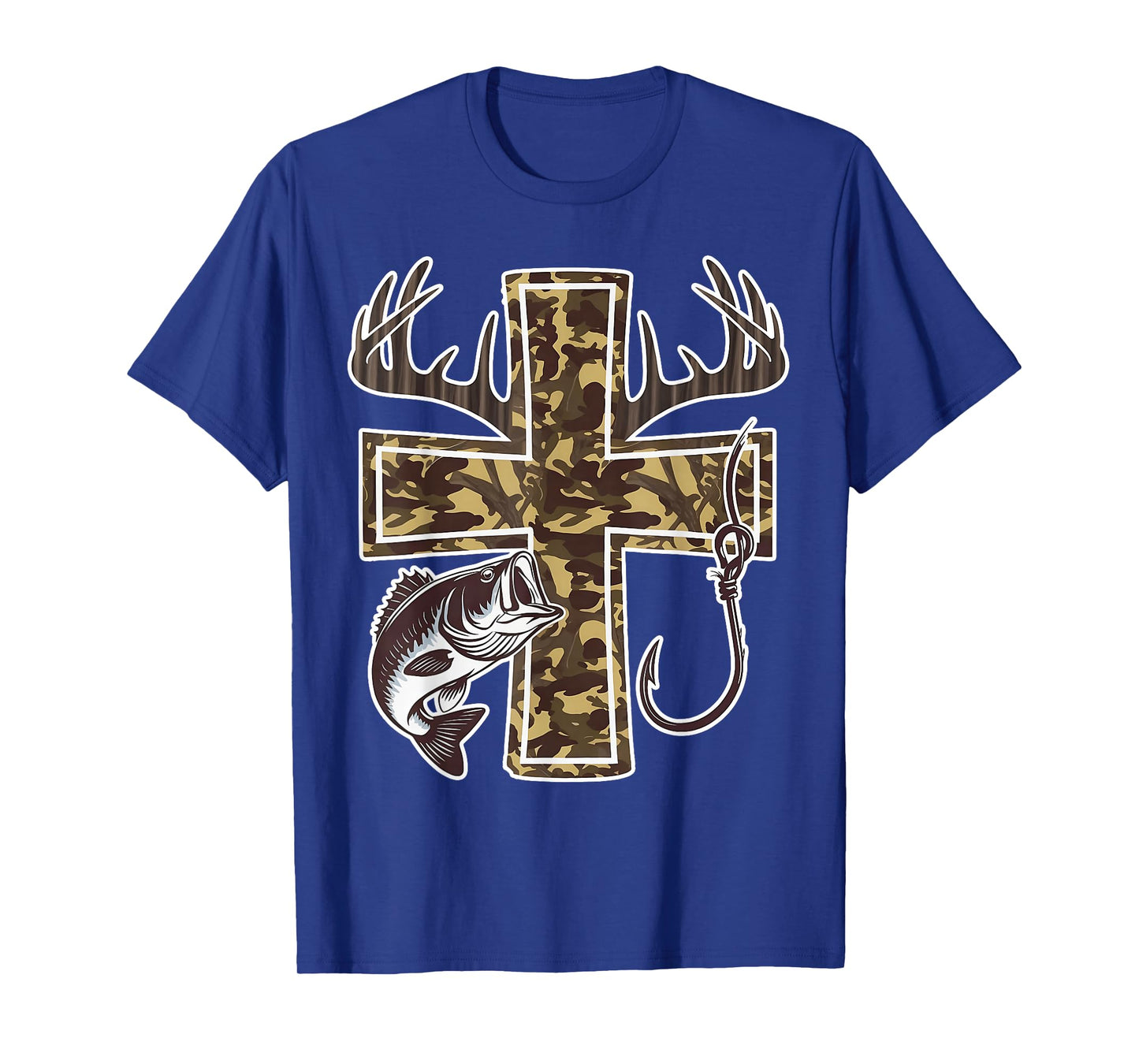 Camo Cross Hunting Fishing Deer Hunting Christian Retro T-Shirt