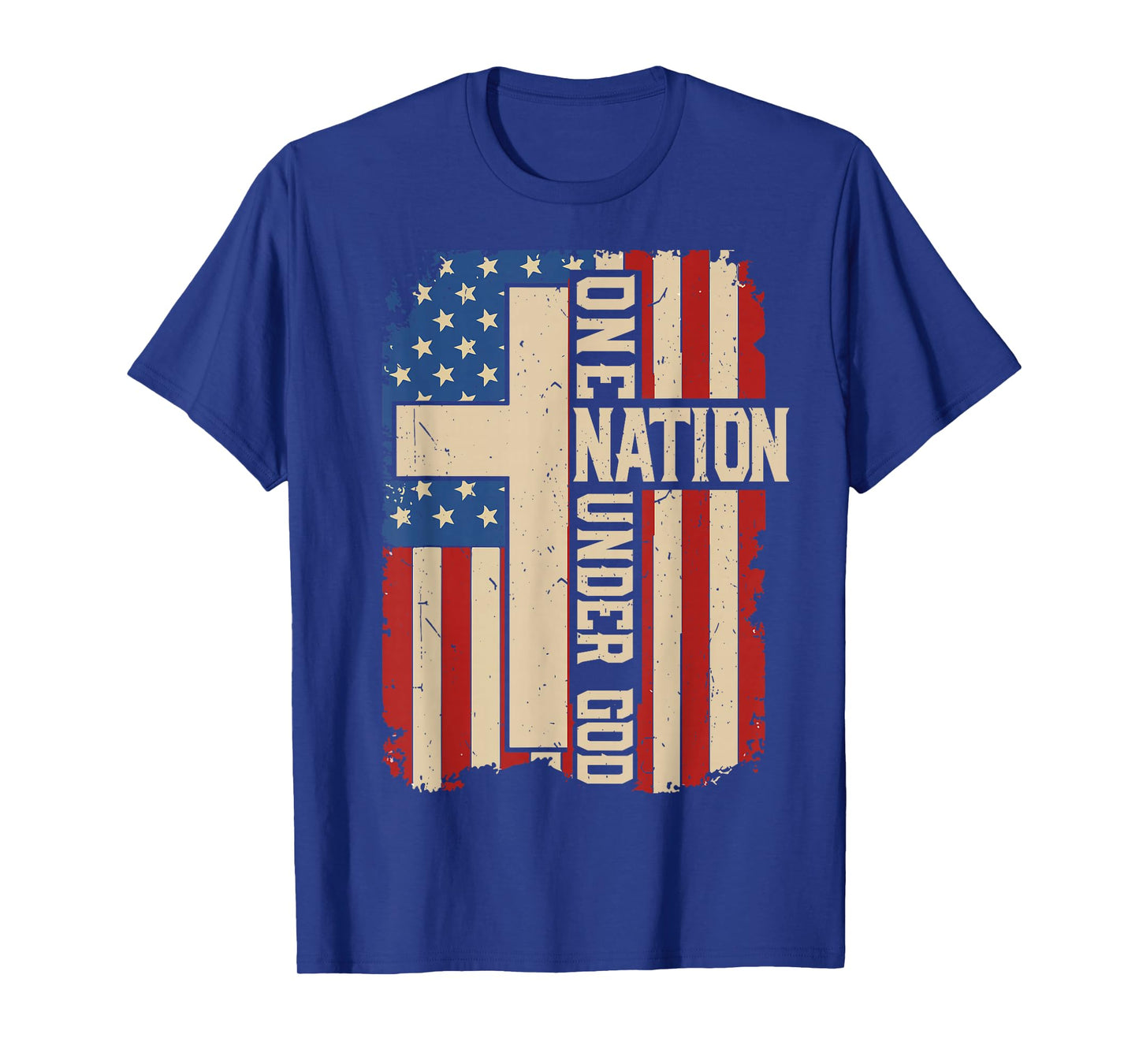 One Nation Under God Patriotic Christian Faith Cross US Flag T-Shirt