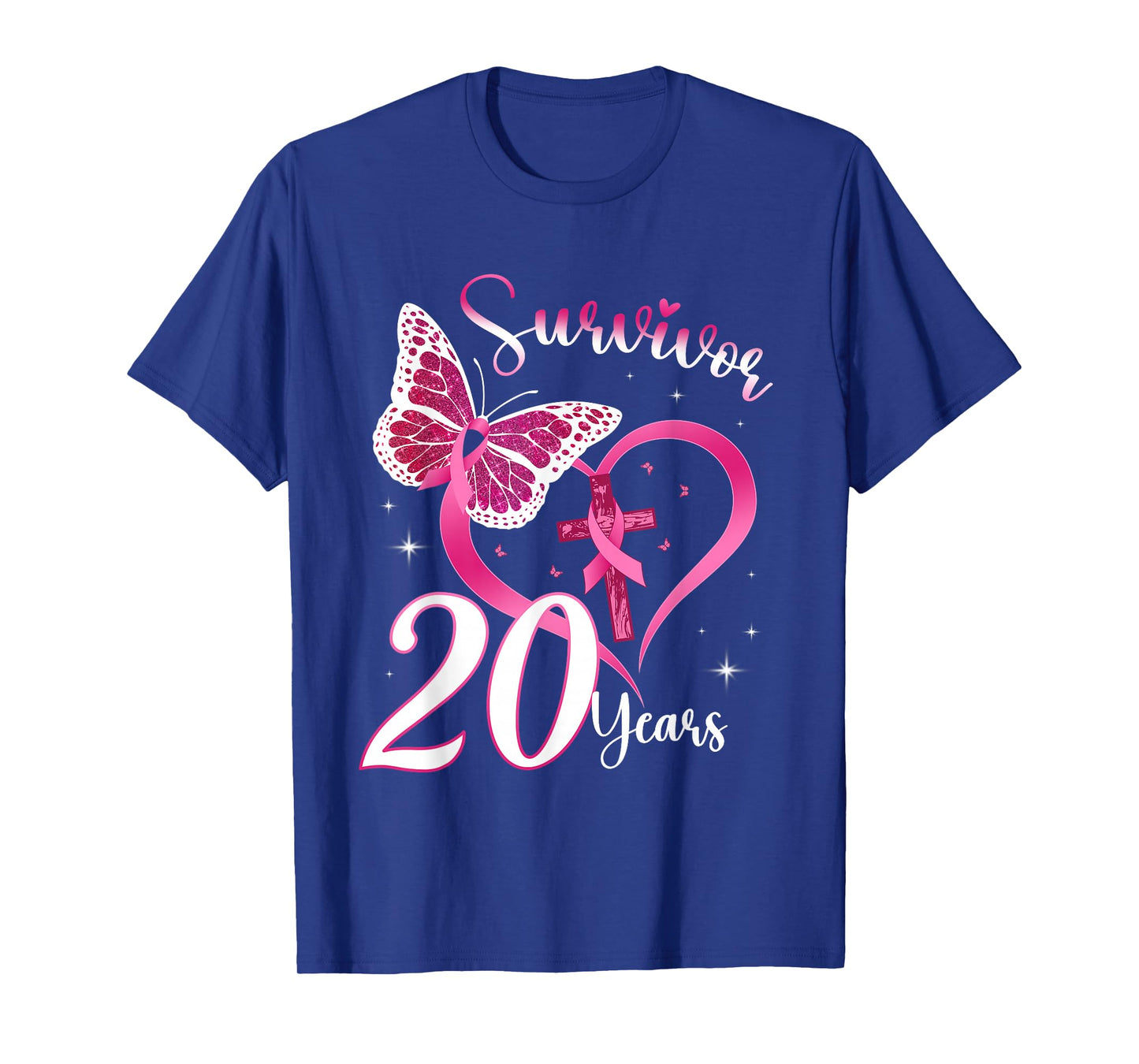 Breast Cancer Survivor Pink Ribbon Butterfly 20 Years Gift T-Shirt