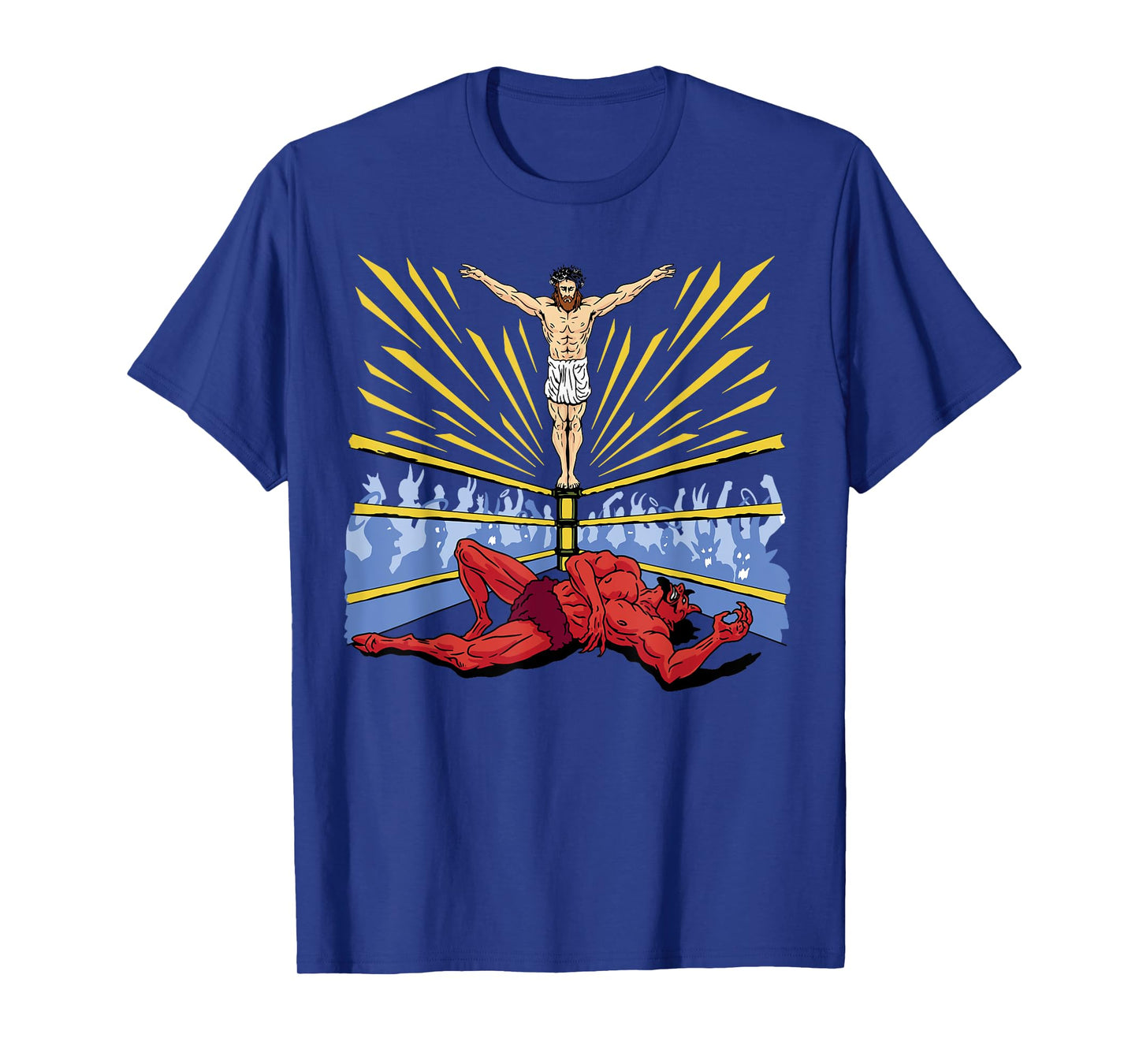 Jesus Wrestling Satan Religious Christian Funny Graphic Tee T-Shirt