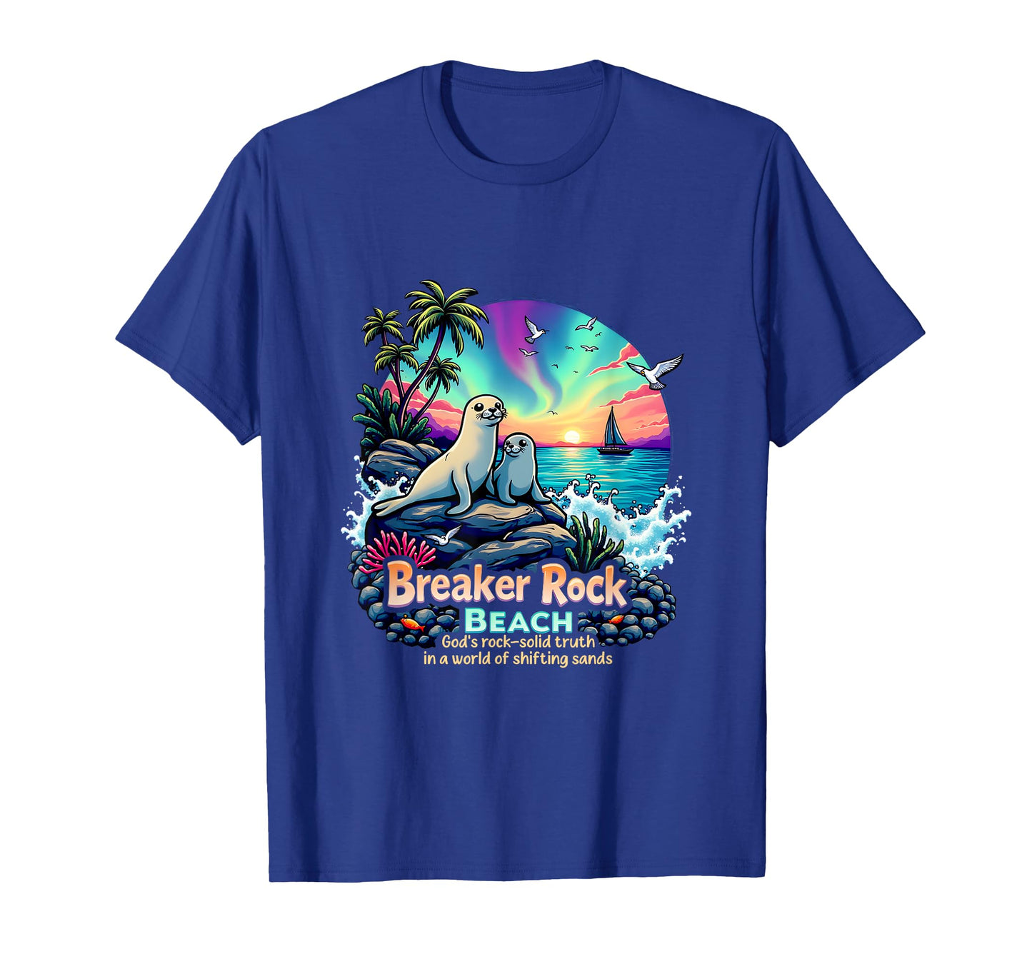 God's Solid Beach Breaker Rock Camp Retro VBS 2025 Beach T-Shirt