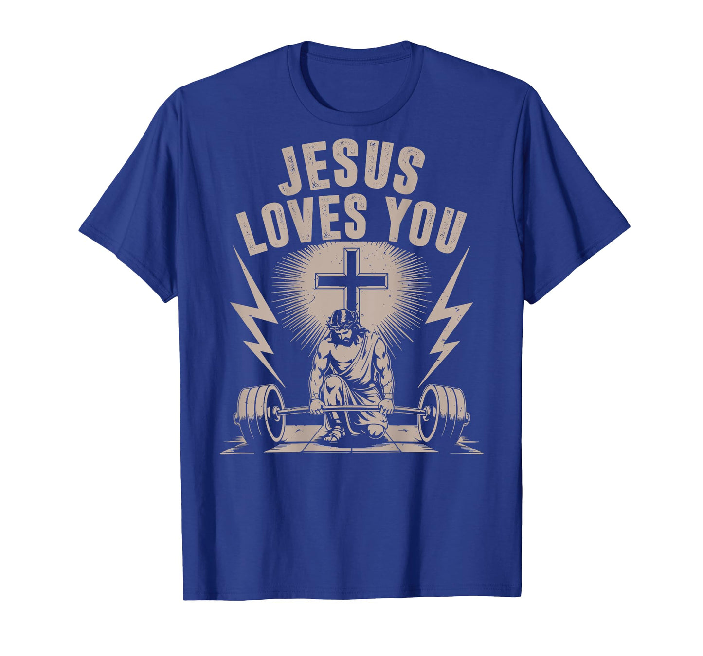 Jesus Loves You Funny Christian Workout Gym Barbell Cross T-Shirt