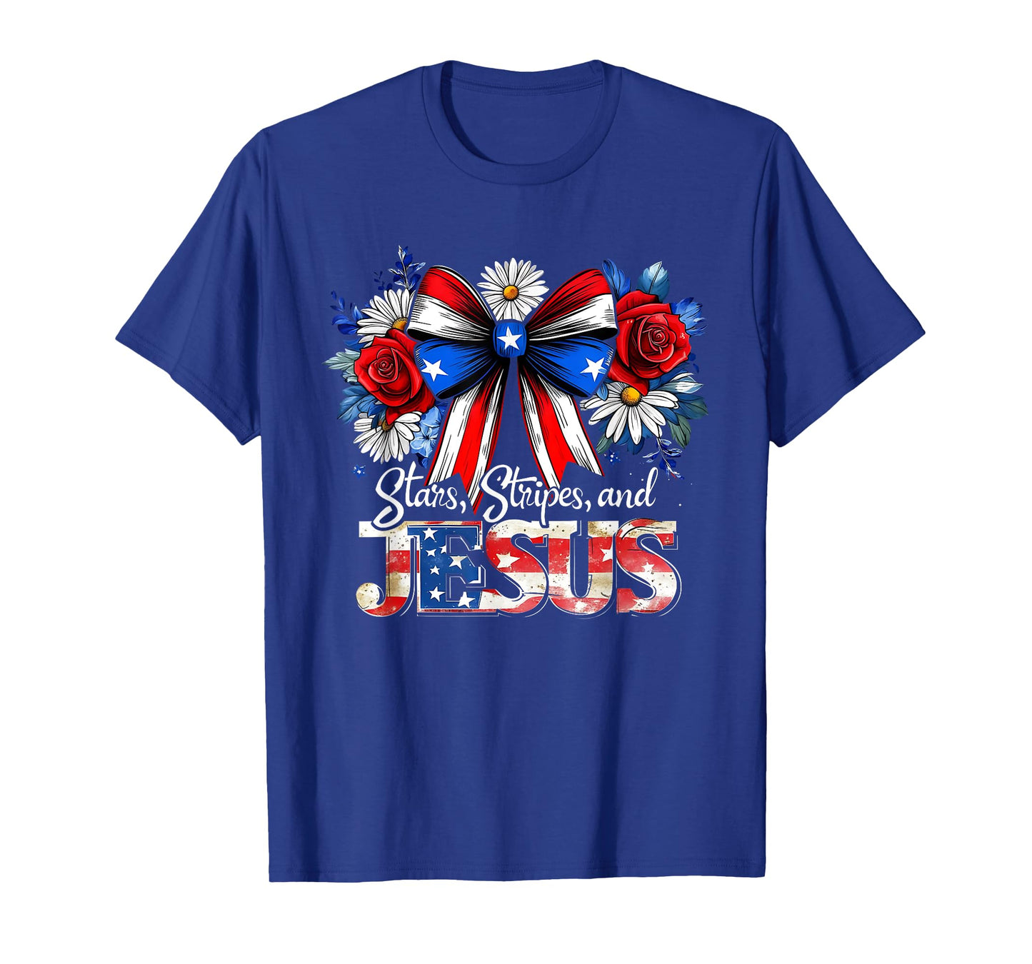 Stars Stripes and Jesus Bow Patriotic Christian Tee T-Shirt