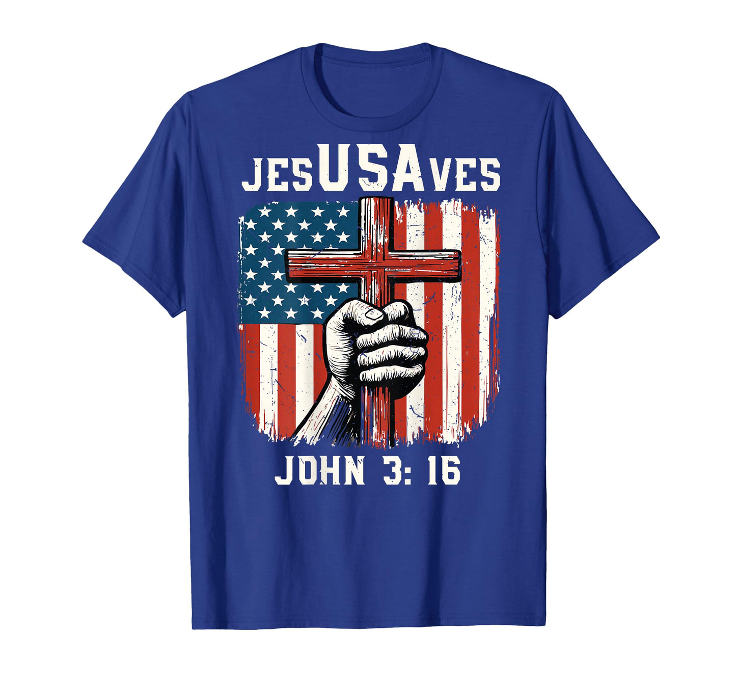 Jesus Save USA Patriotic Christian Faith American Flag Cross T-Shirt