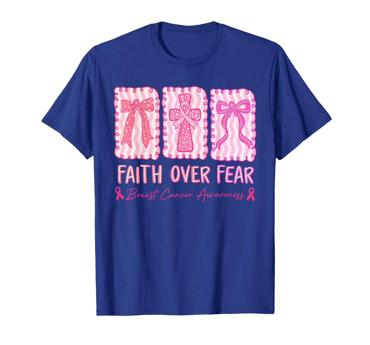 Faith Over Fear Coquette Bow Plaid Breast Cancer Awareness T-Shirt