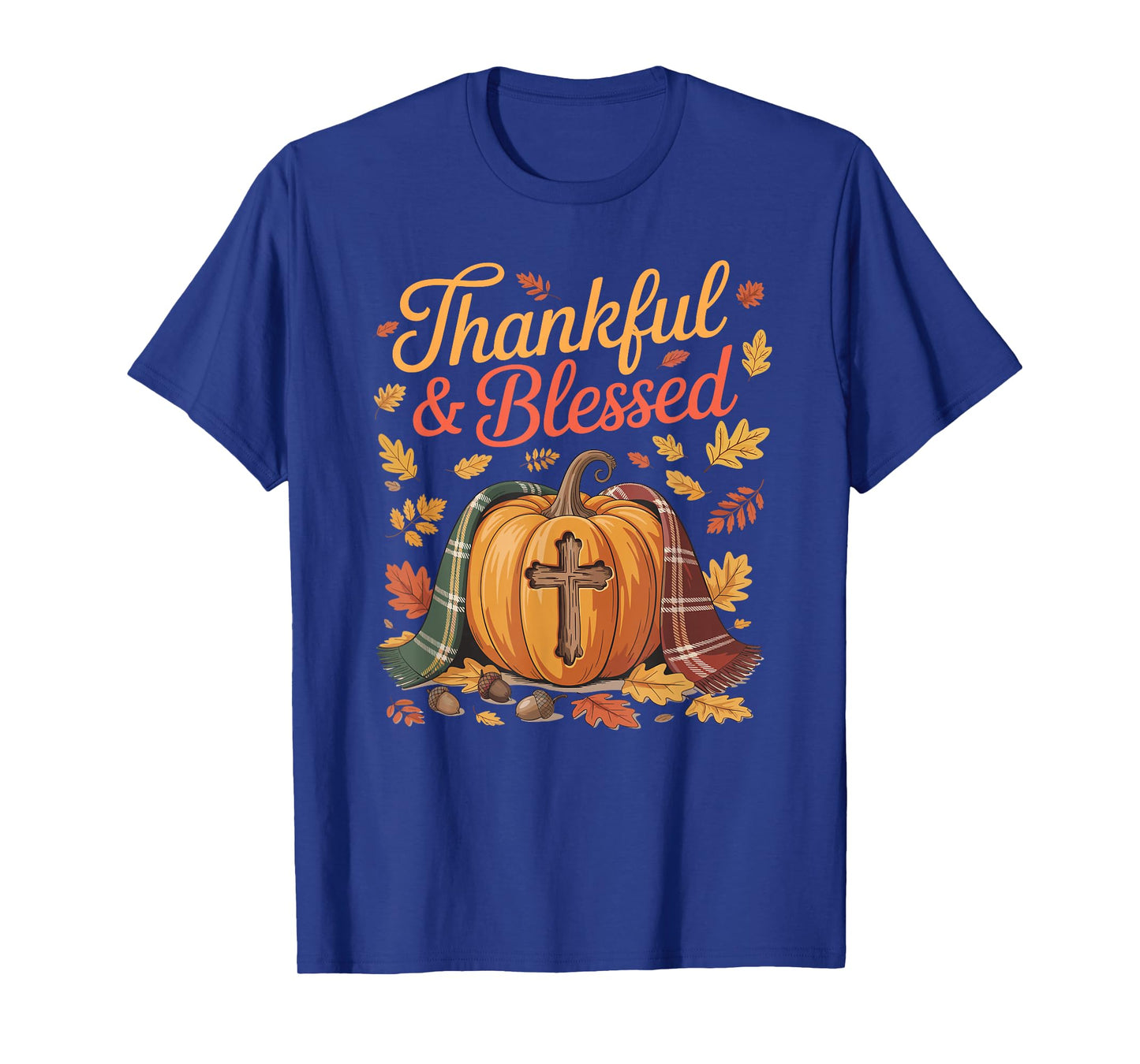 Thankful Blessed Pumpkin Cross Thanksgiving Fall T-Shirt