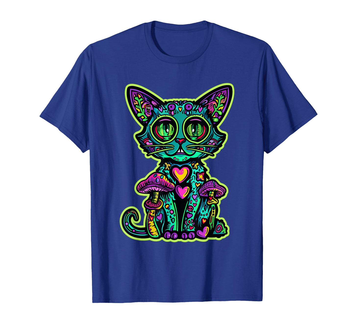 Psychedelic Cat Mushroom Art EDM Rave Men Women T-Shirt