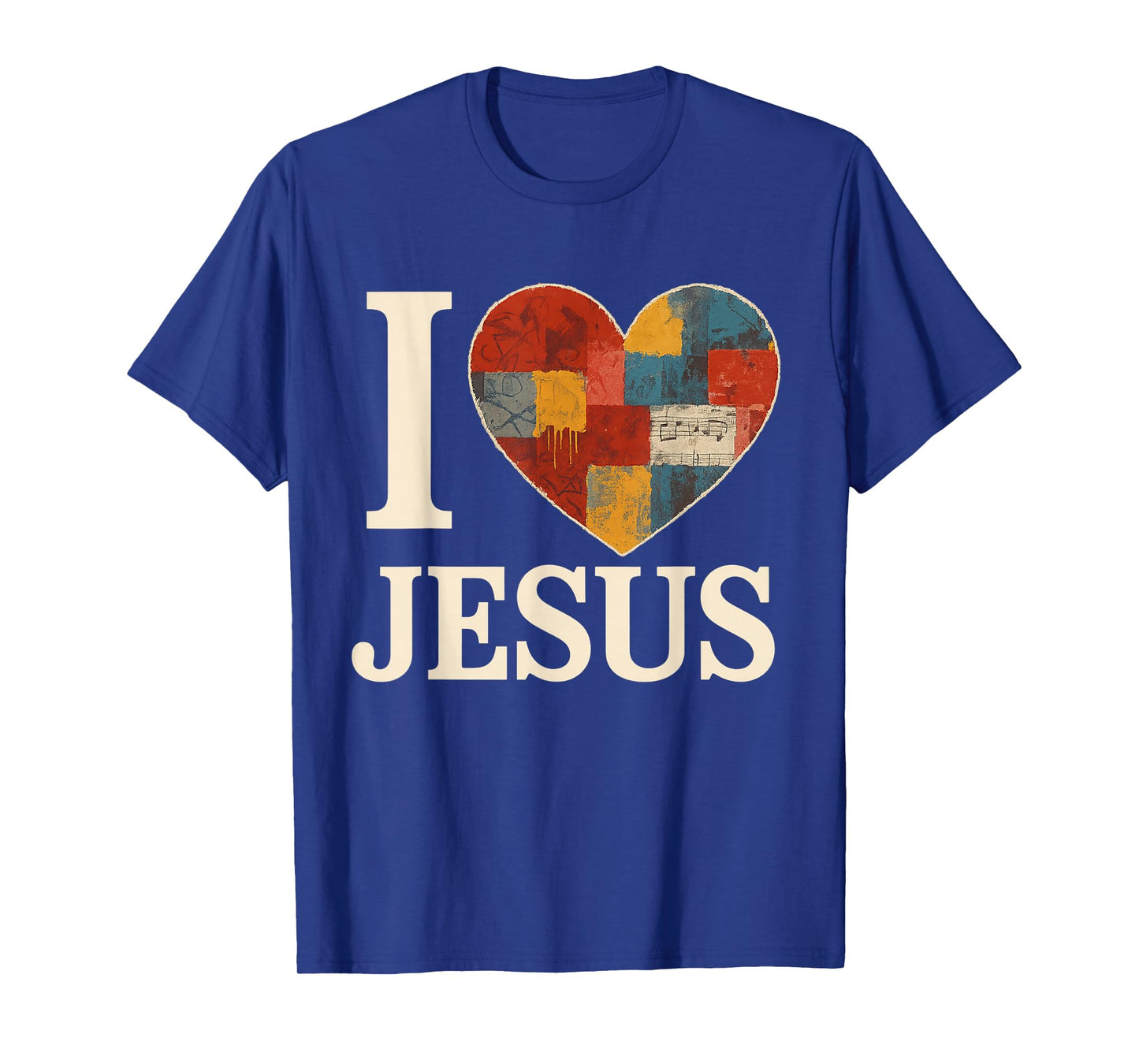 I Love Jesus Patchwork Graffiti Heart Christian Art T-Shirt