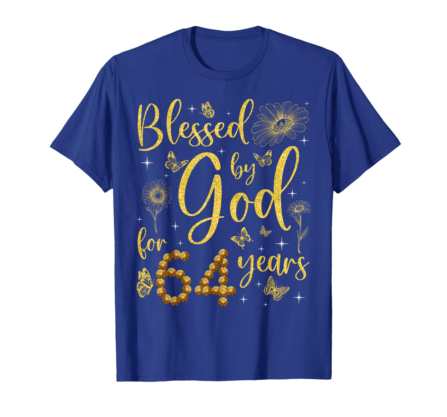 Butterfly Flower Blessed By God For 64 Years 64th Birthday T-Shirt
