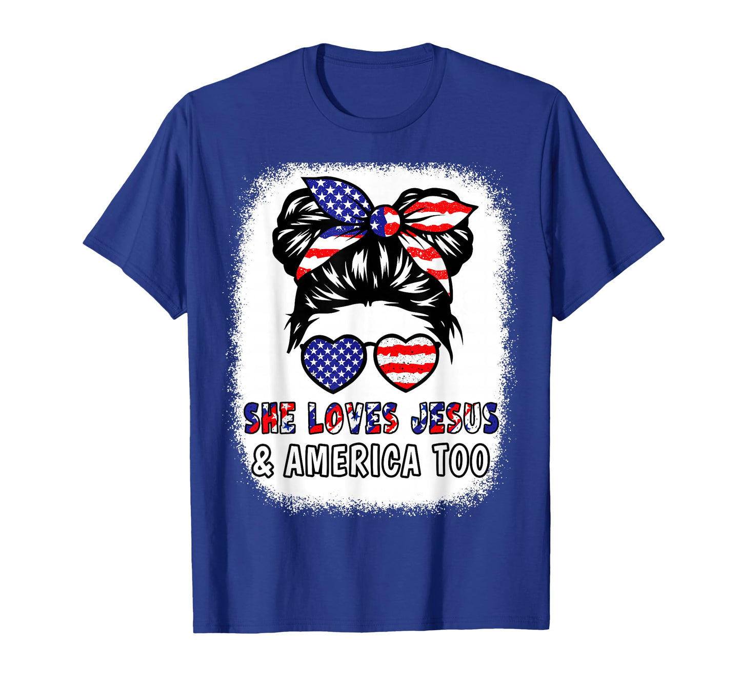 Girl Loves Jesus & America 4th July Flag USA Patriotic Women T-Shirt