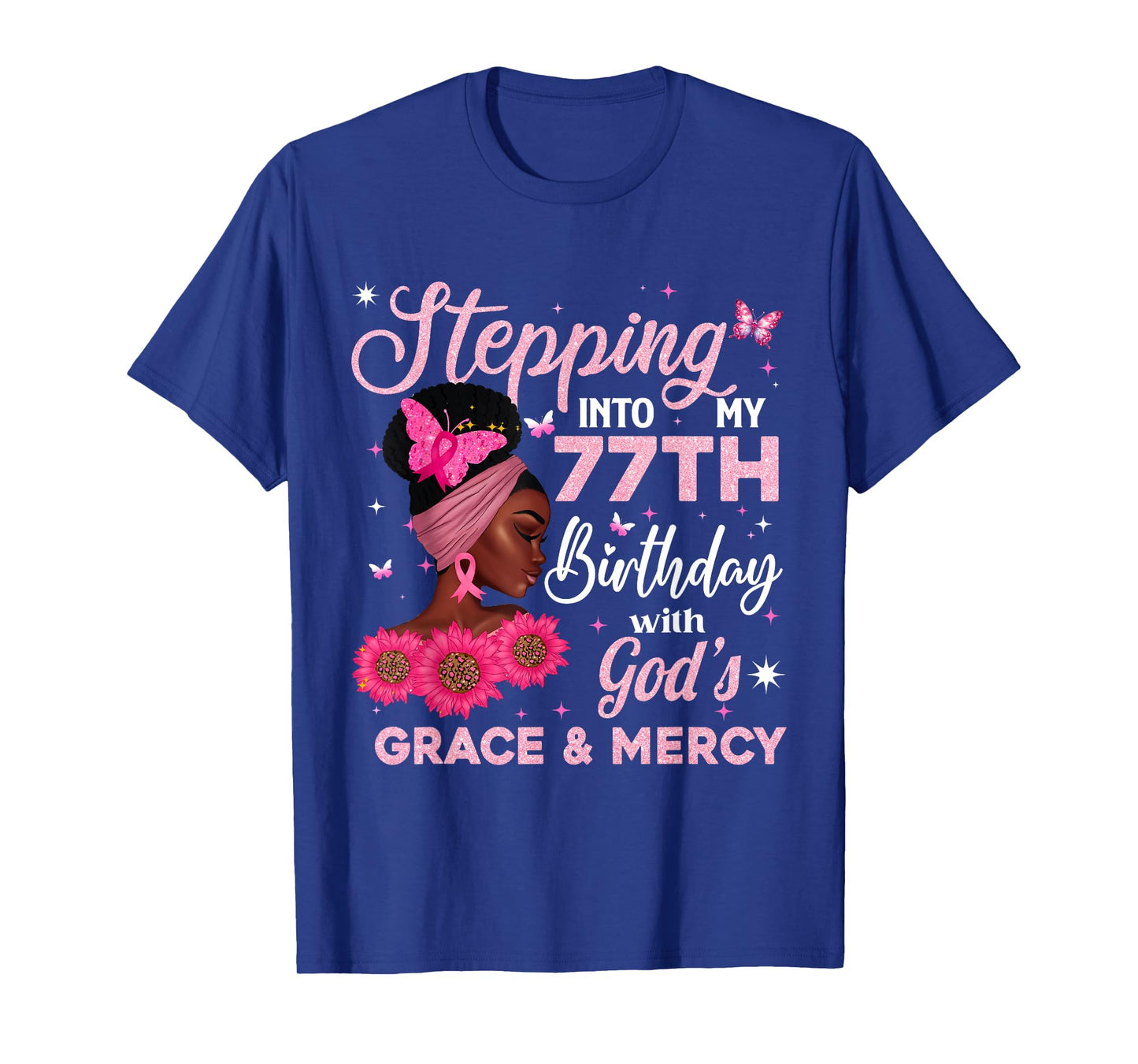 Retro 77th Bday Woman Breast Cancer Butterfly 77 Years Old T-Shirt