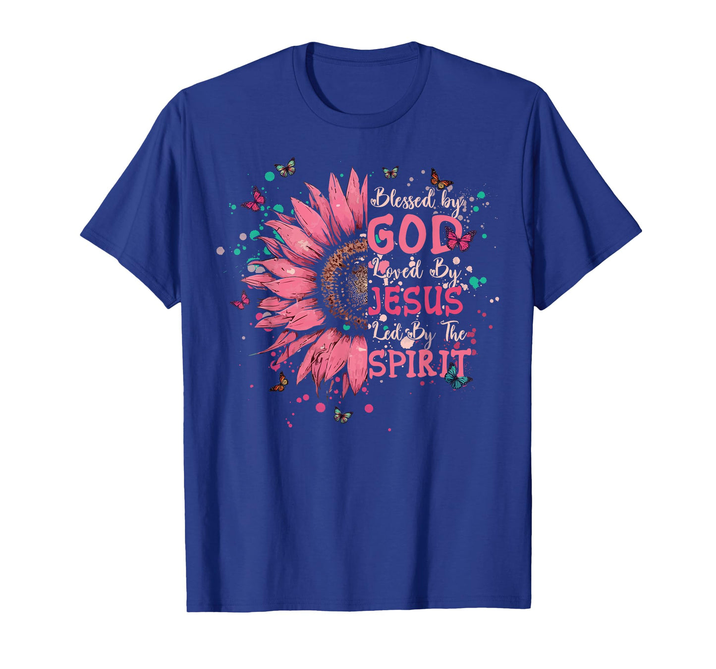 Blessed by God Loved by Jesus Christian Cross Tee Sunflower T-Shirt