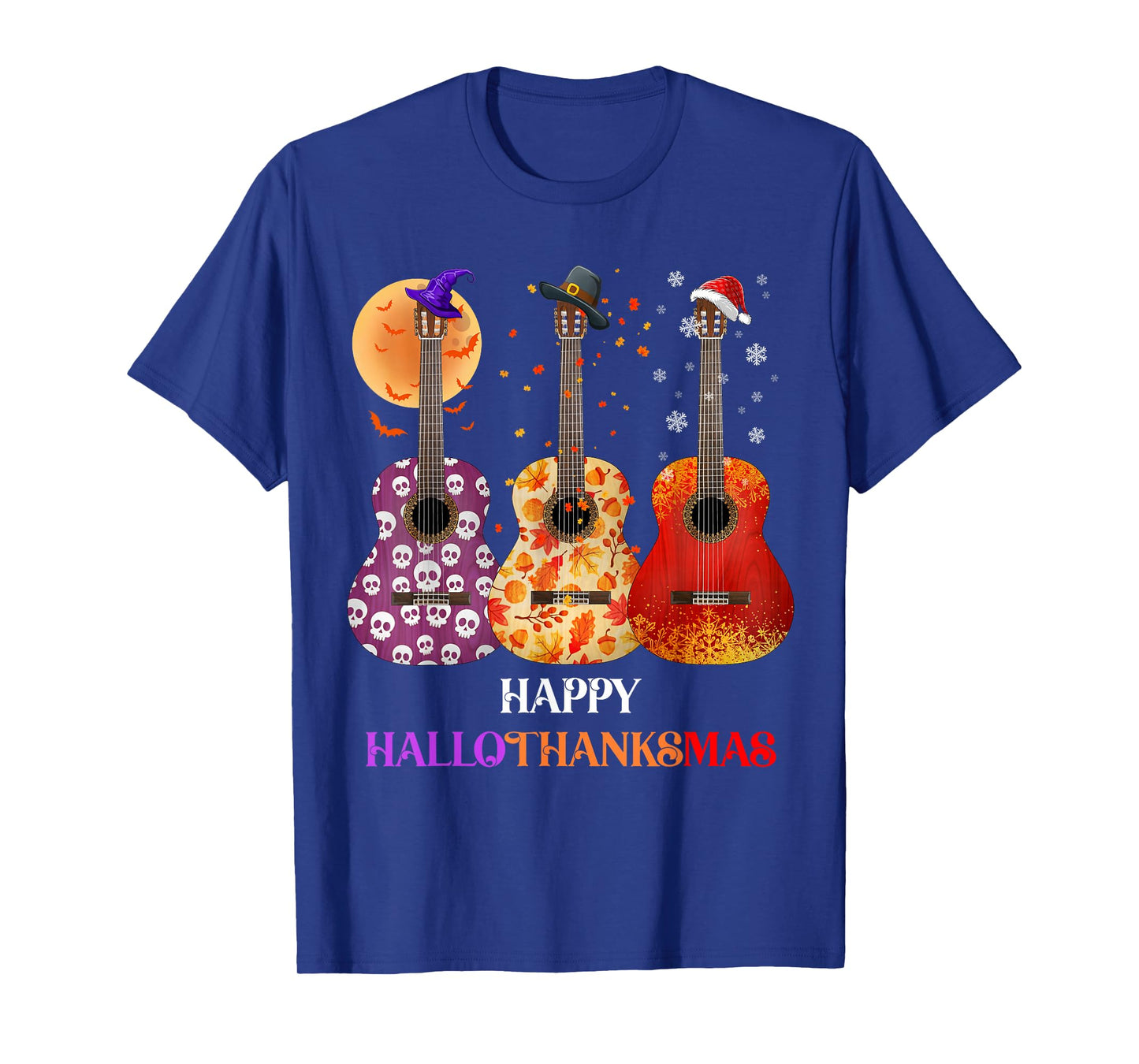 Happy HalloThanksMas Guitar Halloween Thanksgiving Christmas T-Shirt