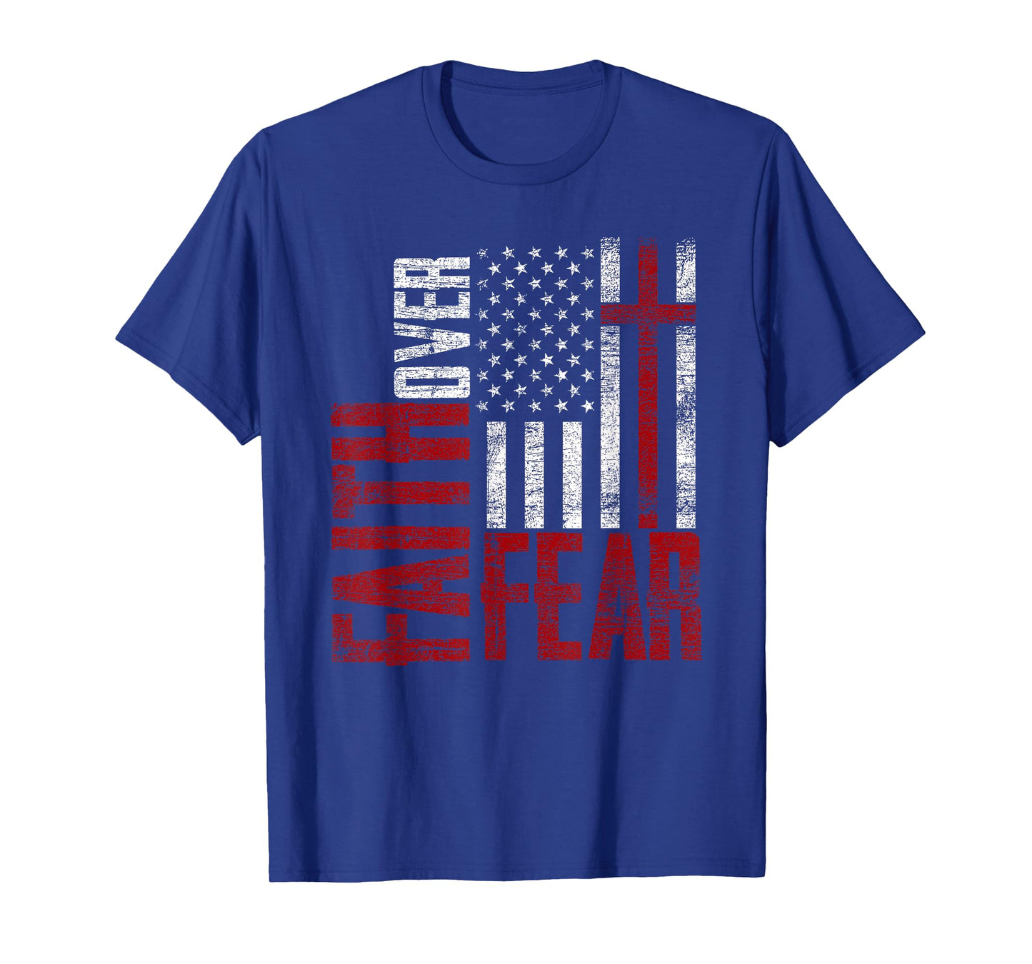 Patriotic Devotee USA Flag Cross Faith Over Fear Jesus Women Kids Men T-Shirt