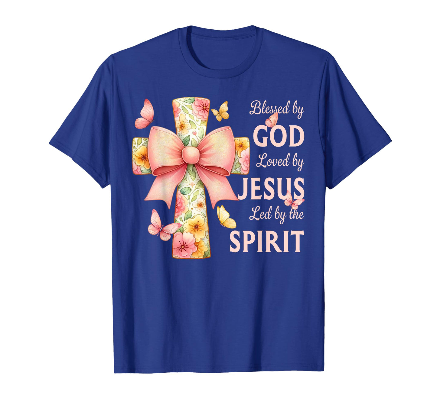 Blessed by God Loved by Jesus Pastel Floral Coquette Cross T-Shirt
