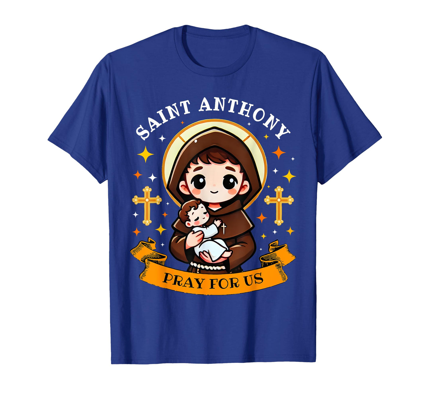 St. Anthony Pray For Us Holding Jesus Catholic Saint Kids T-Shirt