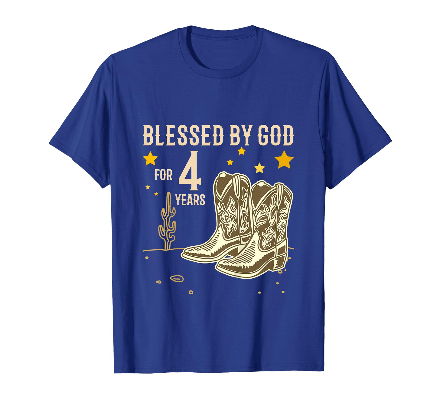 Kids Vintage Blessed by God for 4 Years Cowboy 4th Birthday Boy T-Shirt