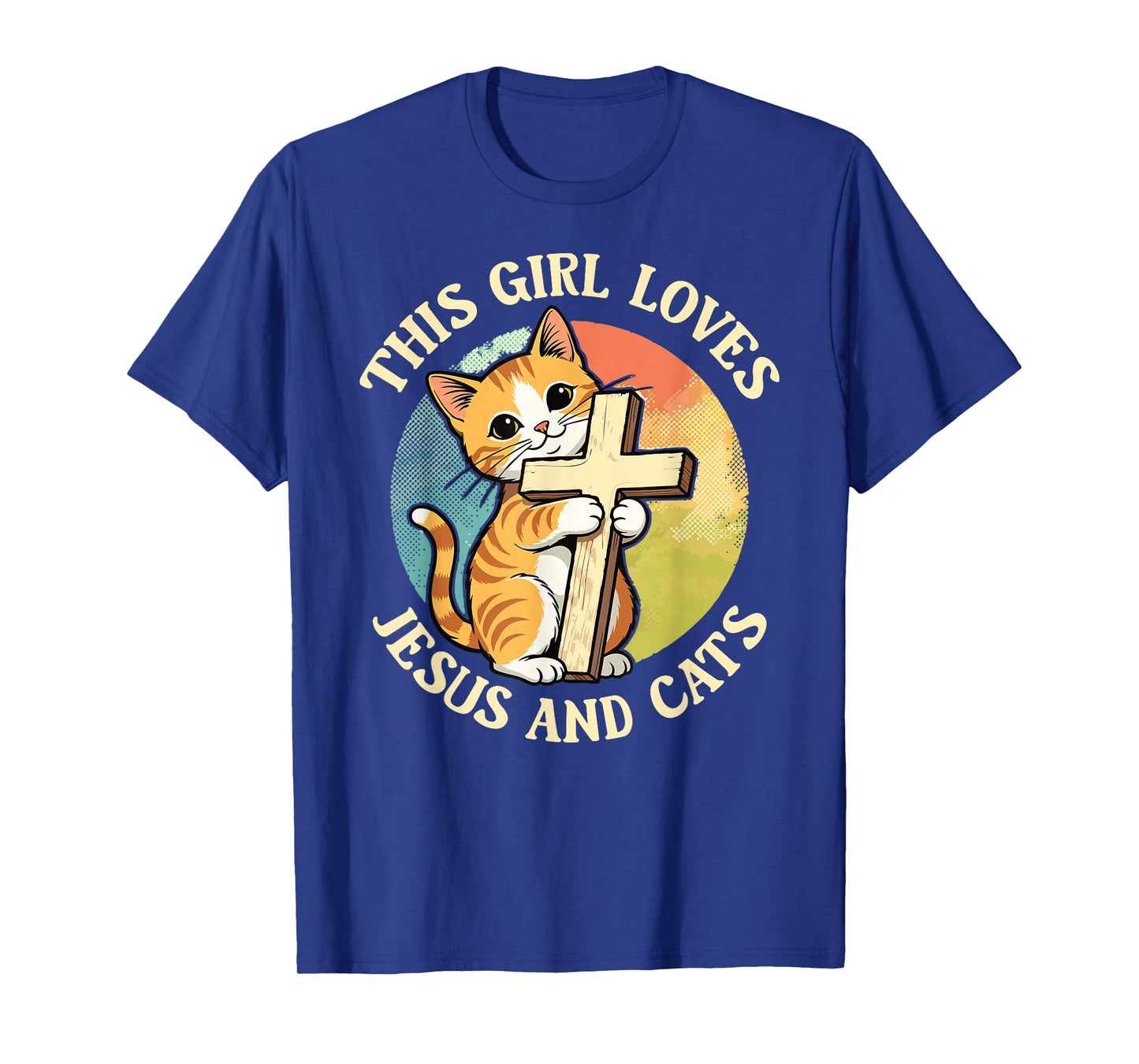 Christian This Girl Loves Jesus and Cats Cat Hugging Cross T-Shirt