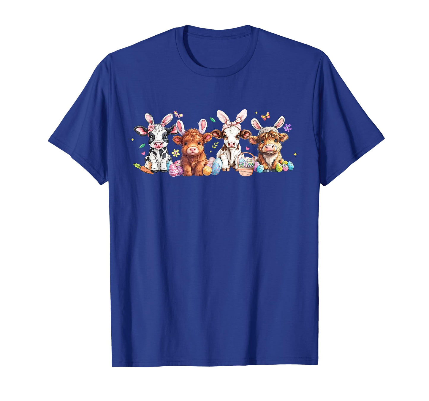 Happy Easter Day Highland Cow Easter Egg Easter Retro T-Shirt