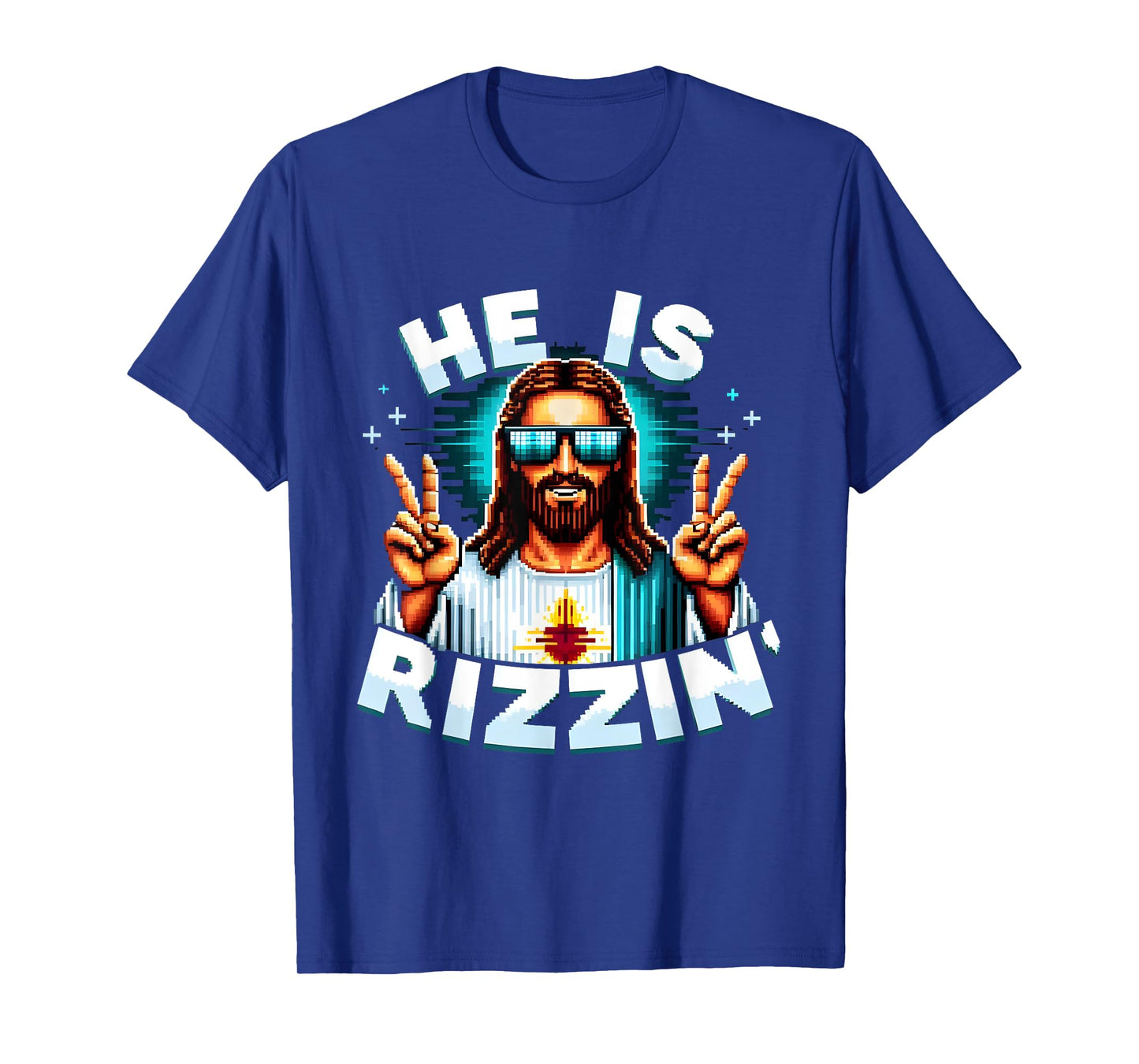 He Is Rizzen Jesus Has Rizzen Retro Christian Pixel Gaming T-Shirt
