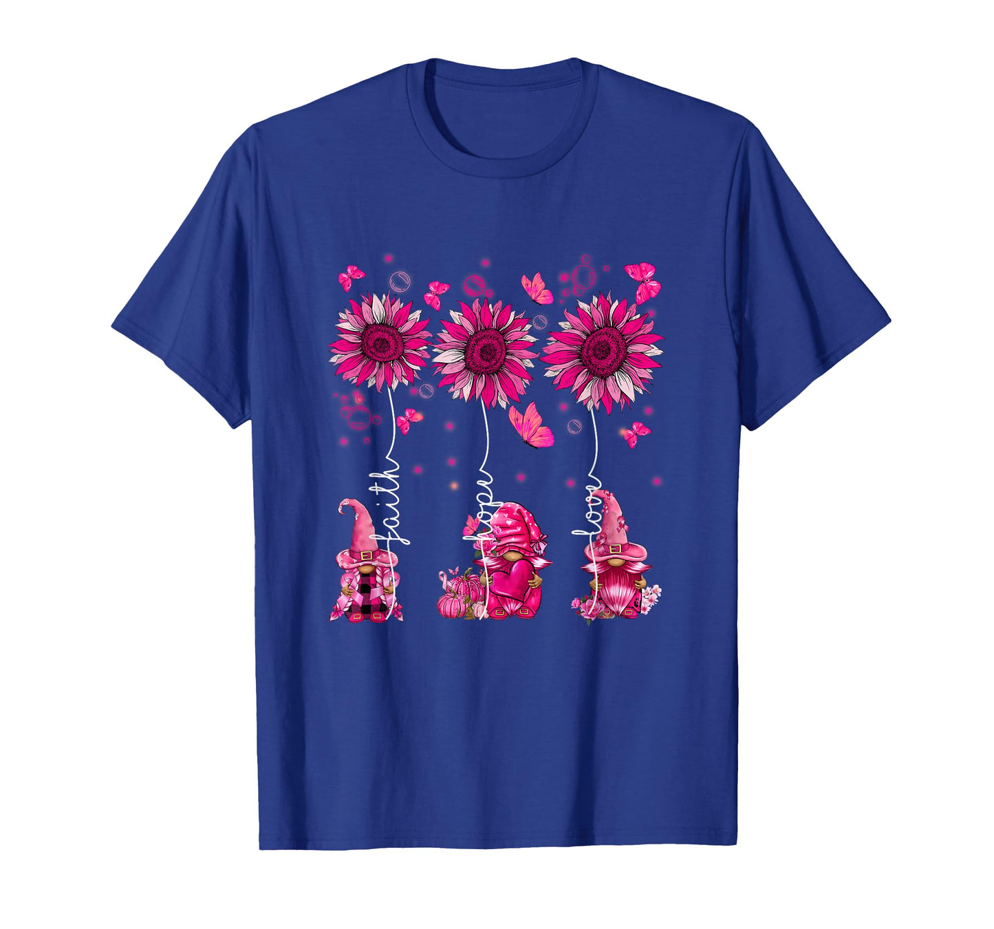 Faith Hope Love Gnome Ribbon Breast Cancer Awareness Flower T-Shirt