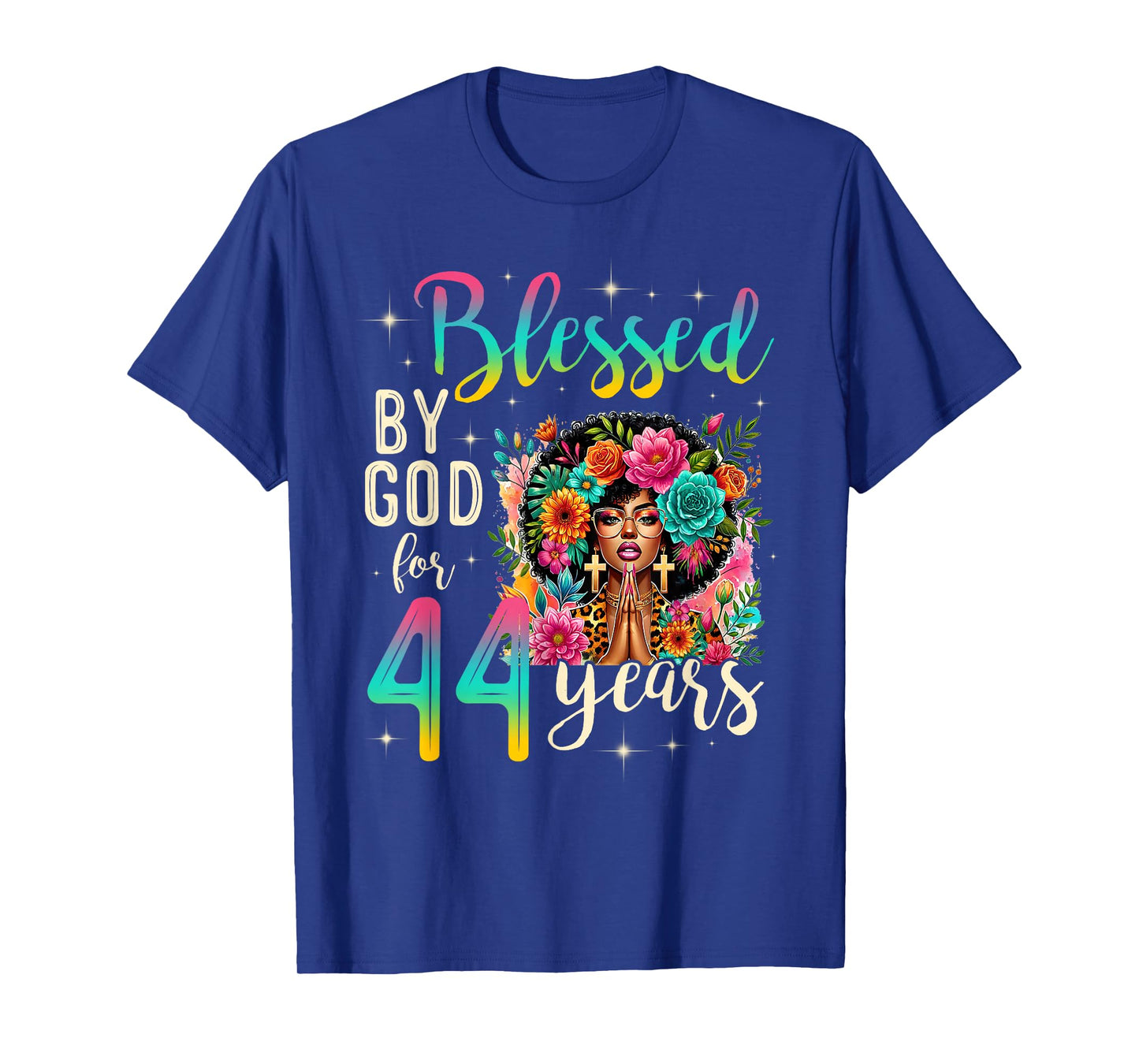 Black Girl Blessed by God for 44 Years Christian Birthday T-Shirt