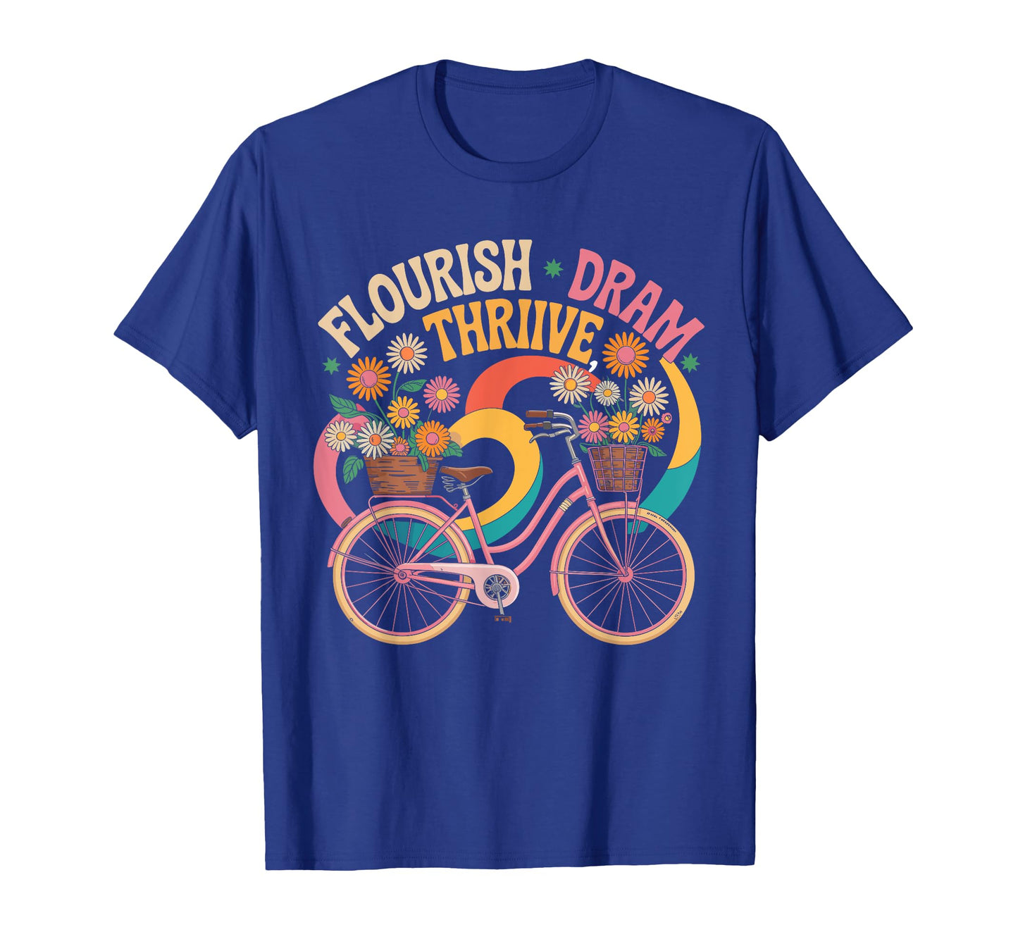 Flourish Dream Thrive Bicycle Floral Inspirational Quote T-Shirt