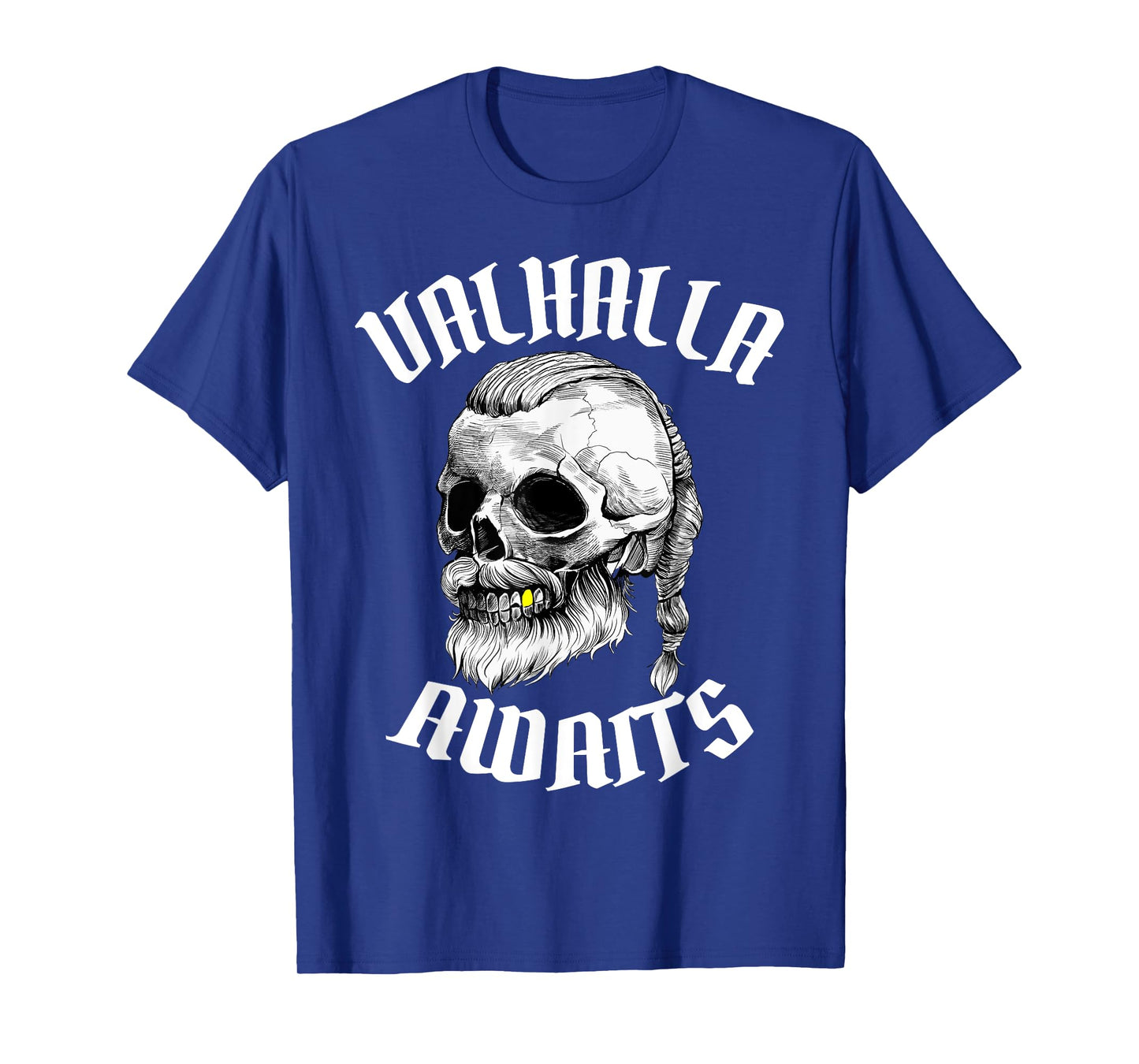 Viking Skull Valhalla Awaits Norse Mythology Odin Dad Men T-Shirt