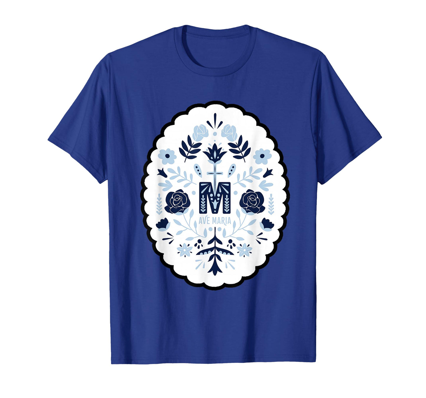 Ave Maria Floral Cross Symbol Christian T-Shirt