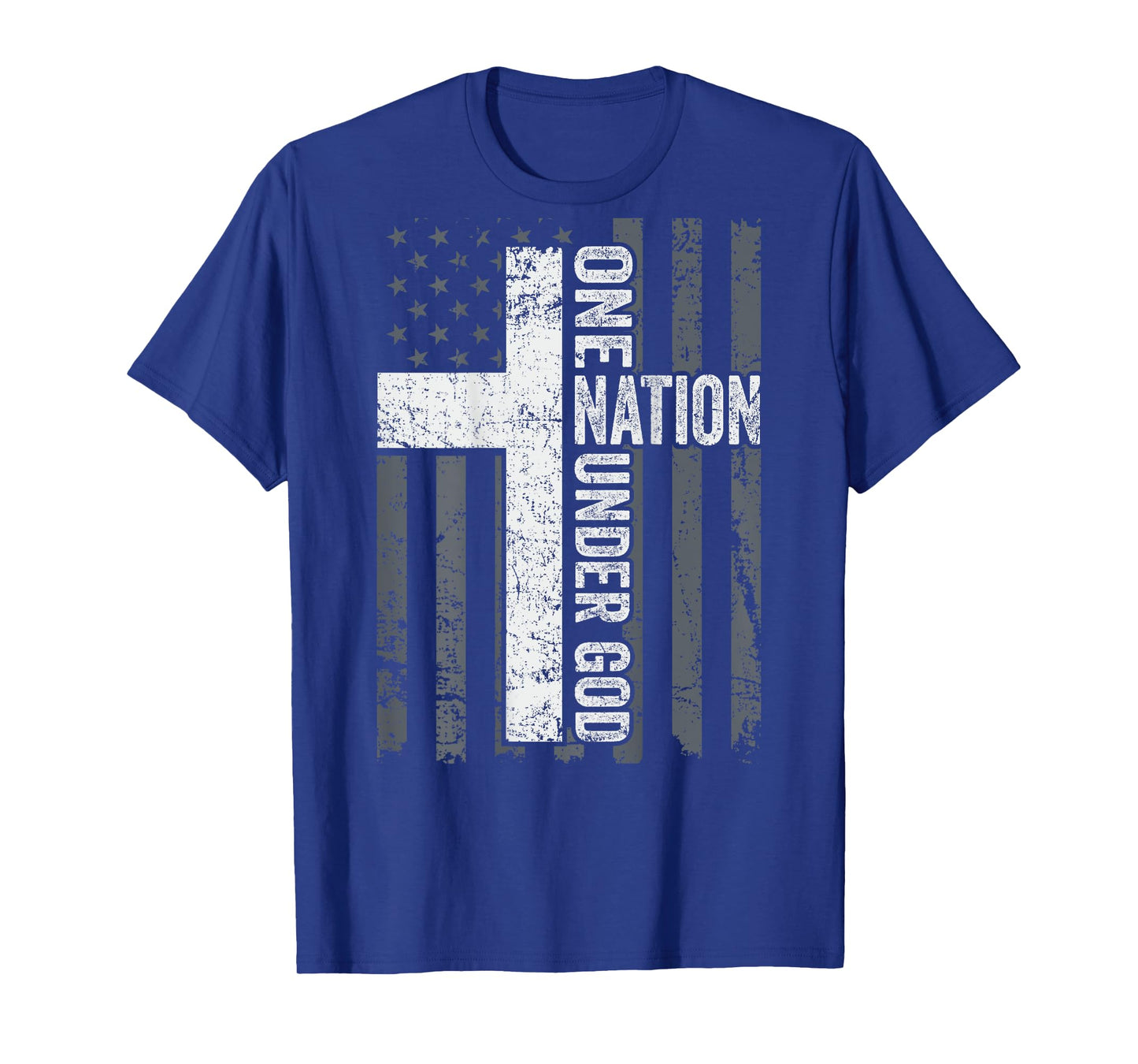 ONE NATION UNDER GOD - Christian Worship Cross Flag -ON BACK T-Shirt