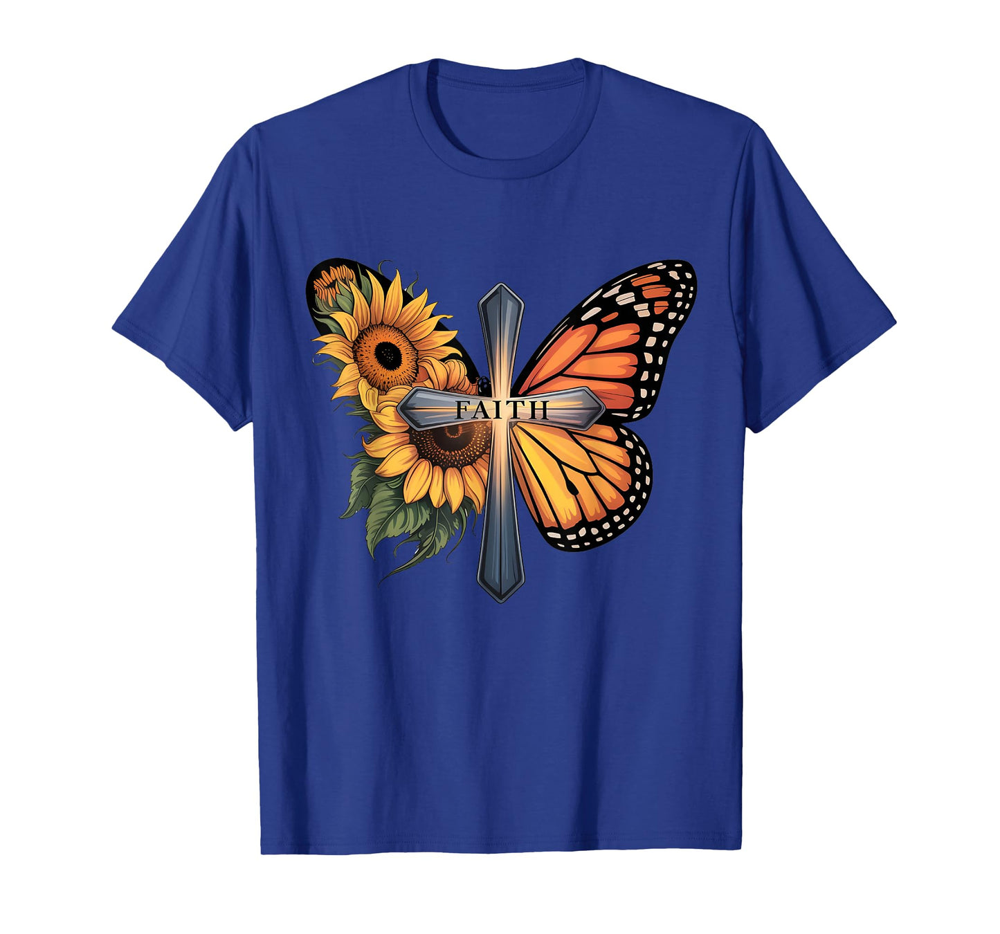 Faith Cross Sunflower Butterfly Christian Vintage T-Shirt