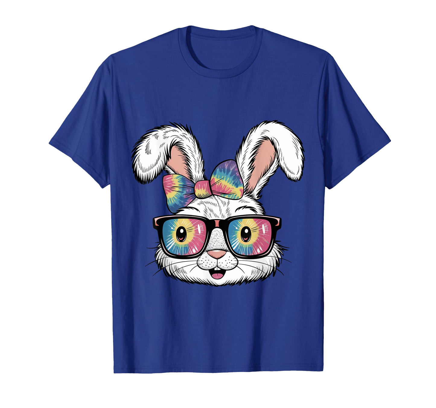 Cute Bunny Rabbit Face Tie Dye Glasses Girl Happy Easter Day T-Shirt