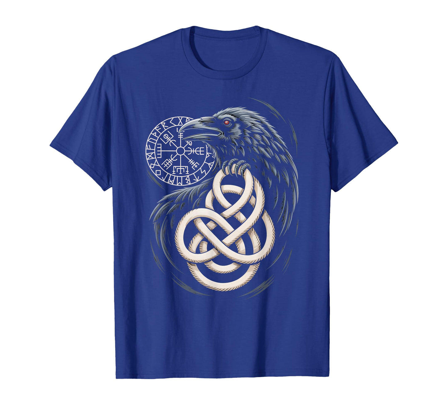Retro Knotwork Norse Raven - Celtic Viking Compass Vegvisir T-Shirt