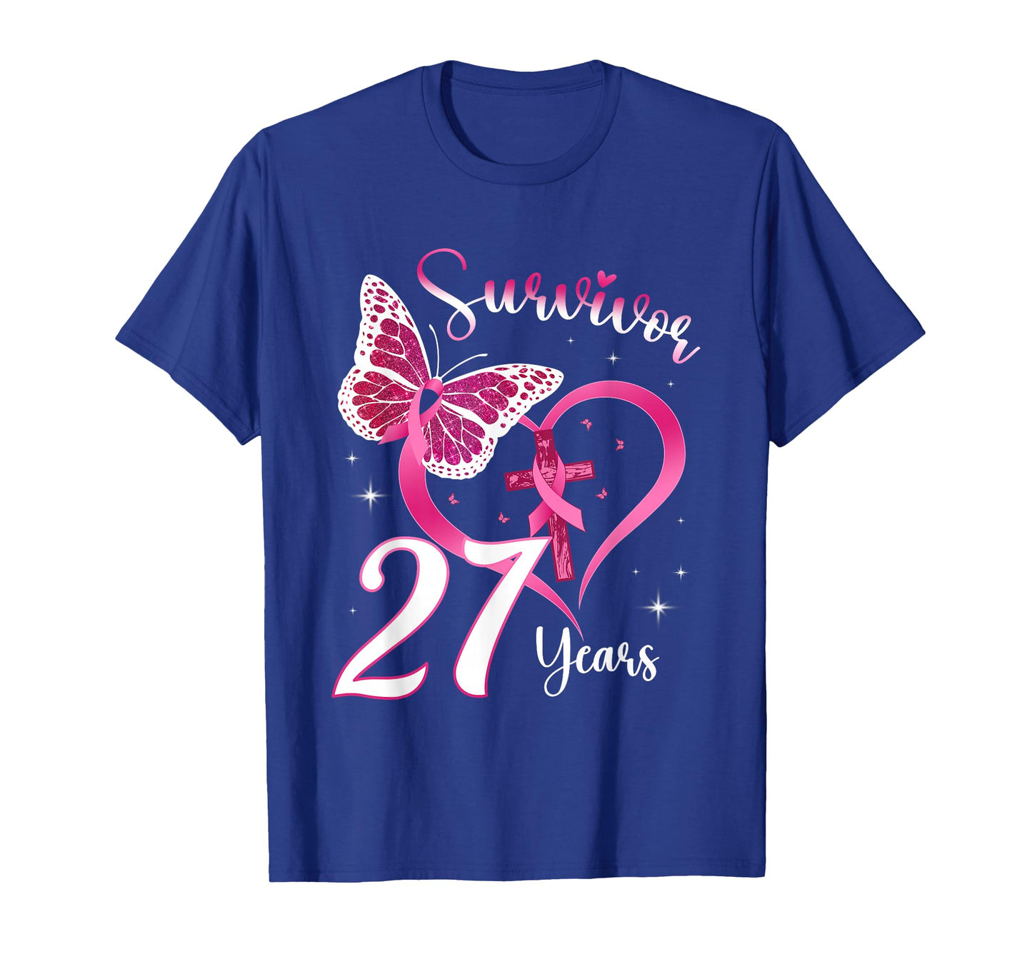 Breast Cancer Survivor Pink Ribbon Butterfly 27 Years Gift T-Shirt