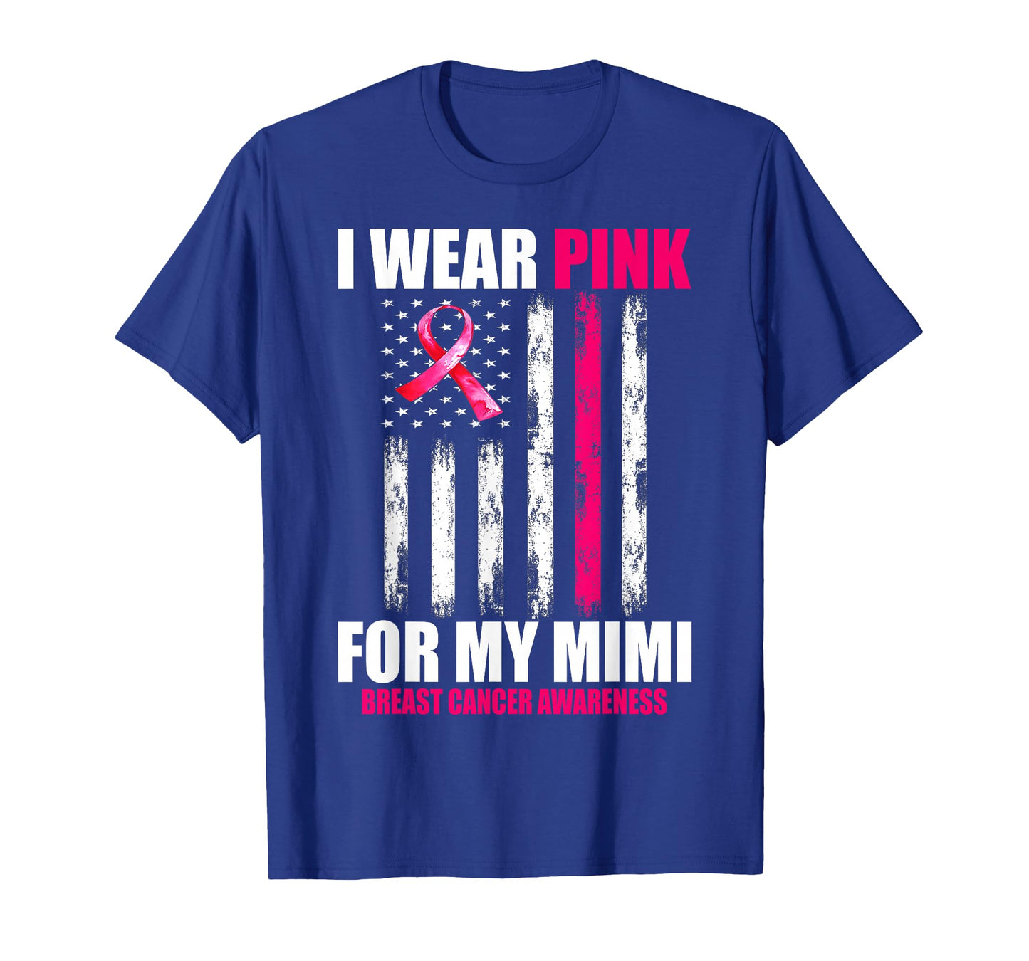I Wear Pink For My Mimi Breast Cancer Awareness USA Flag T-Shirt