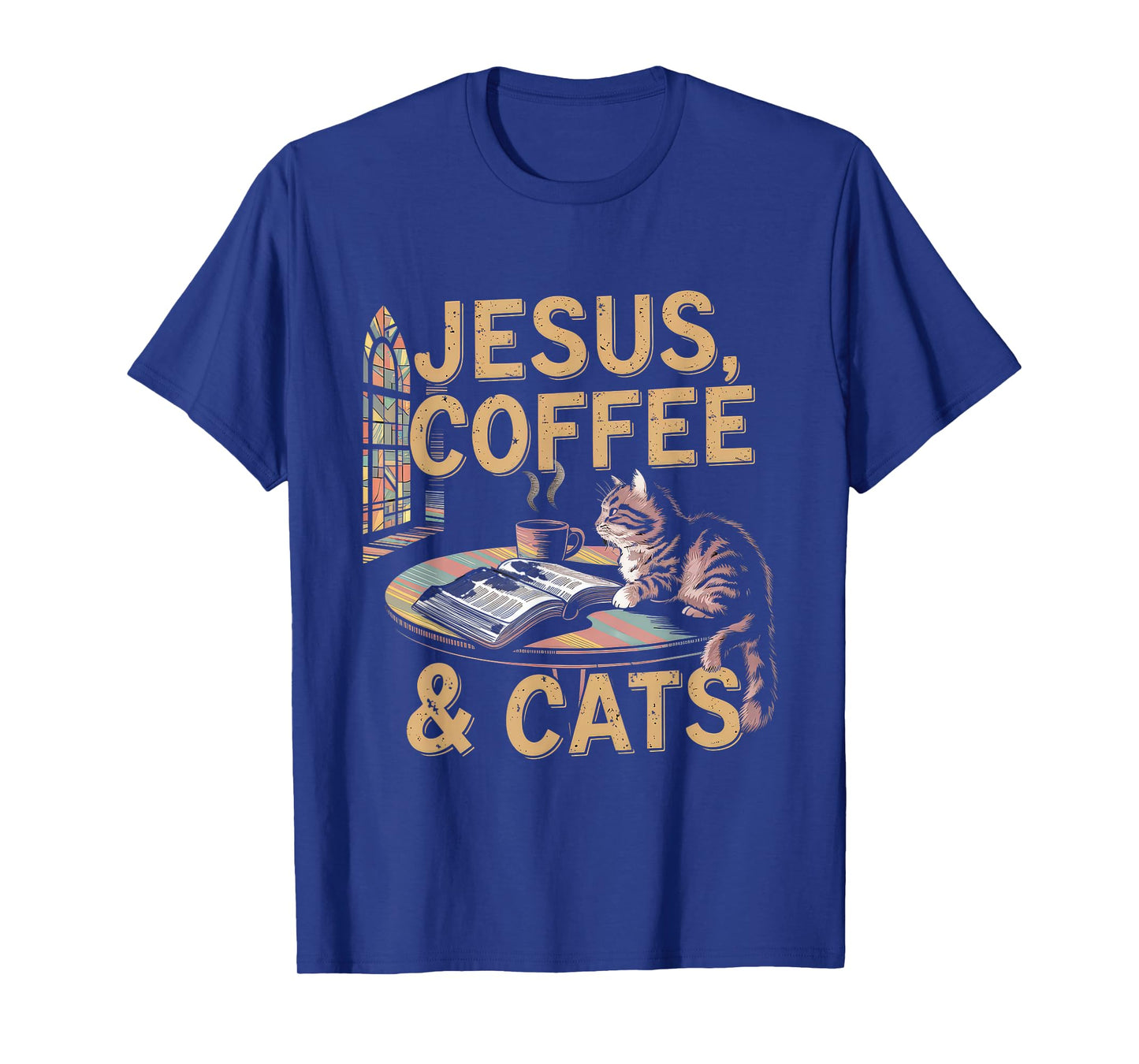 Jesus Coffee Cats Funny Cute Design Jesus Lovers Christian T-Shirt