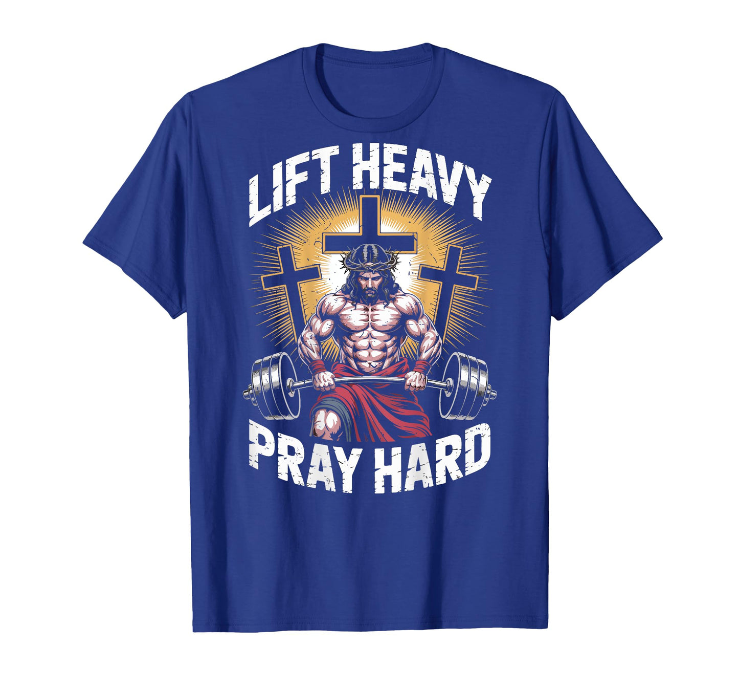 Men's Lift Heavy Pray Hard Christian Workout Gym Jesus Funny T-Shirt