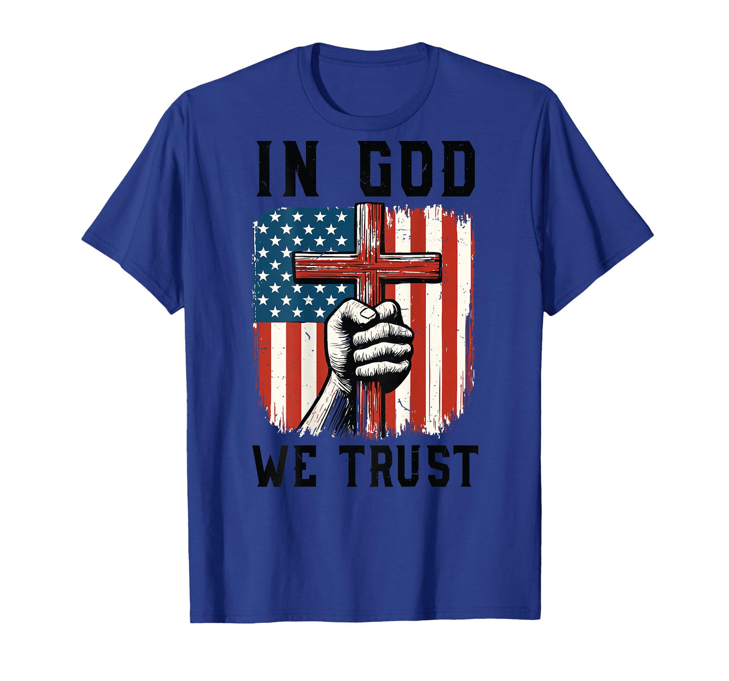 Mens in God We Trust Patriotic Christian Cross American Flag T-Shirt