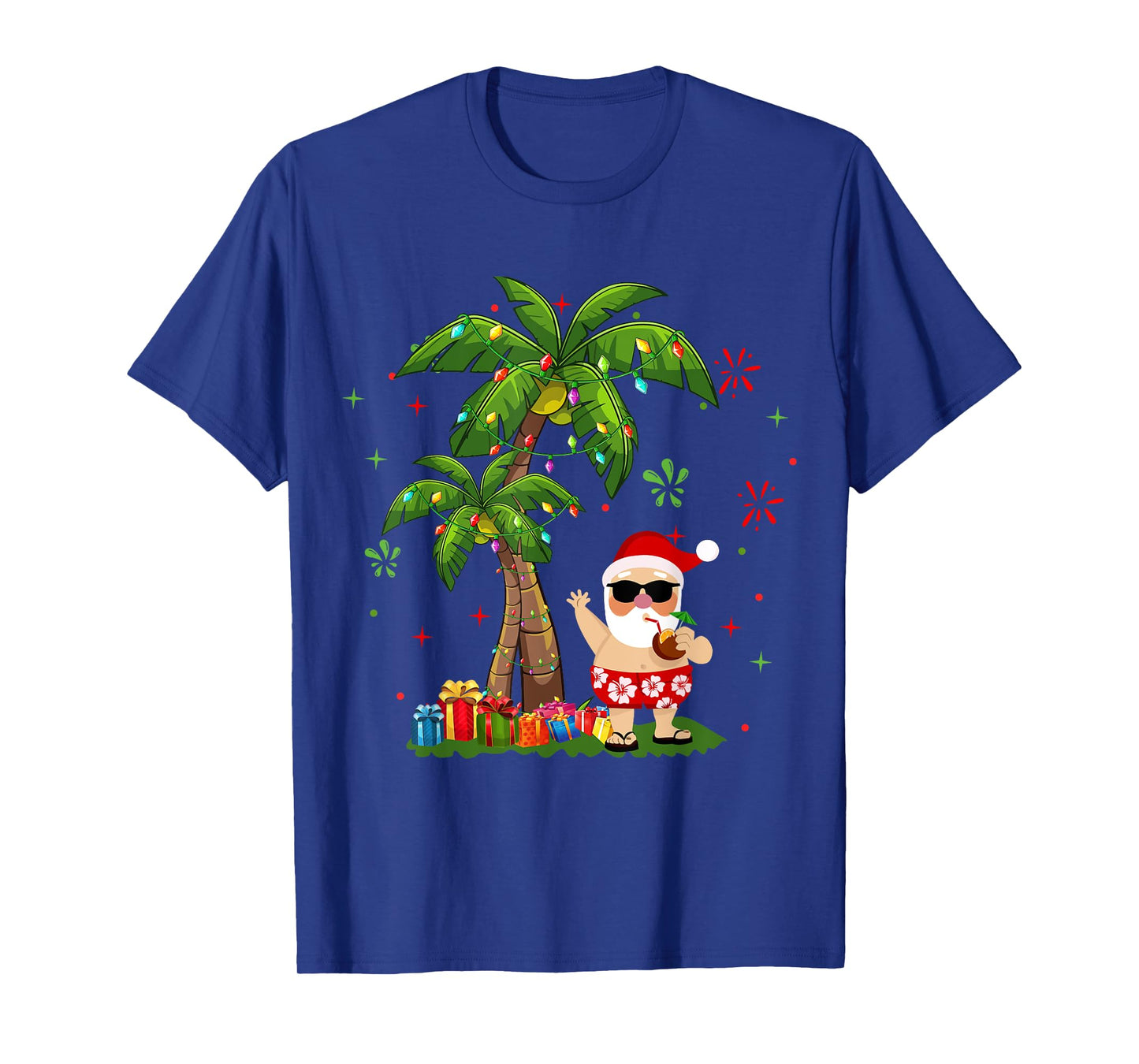 Santa Hawaiian Christmas Palm Tree Lights Xmas T-Shirt