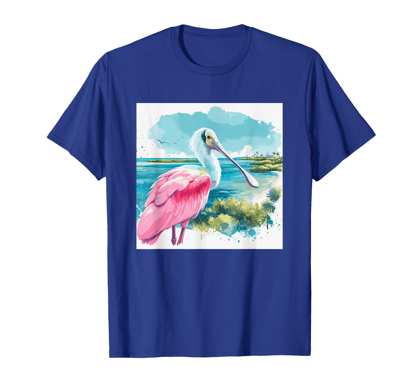 Roseate Spoonbill watercolor art in tropical setting T-Shirt