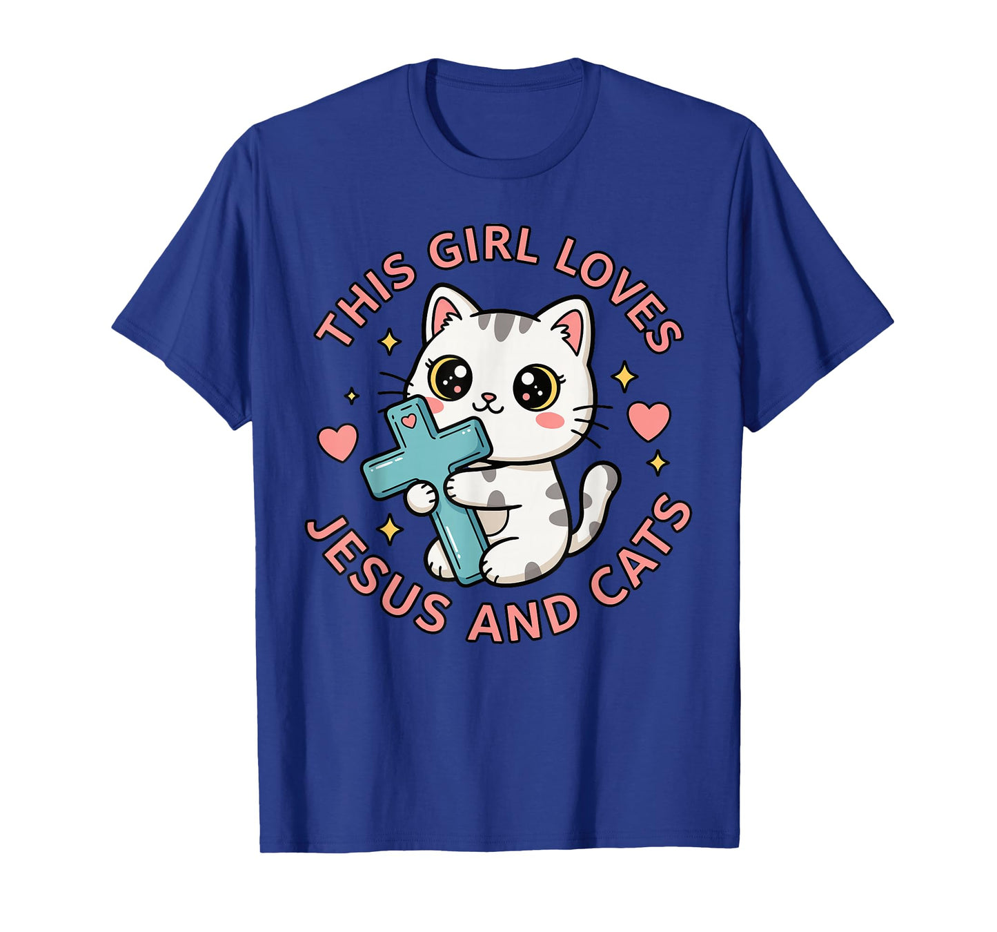 Christian This Girl Loves Jesus and Cats Cat Hugging Cross T-Shirt