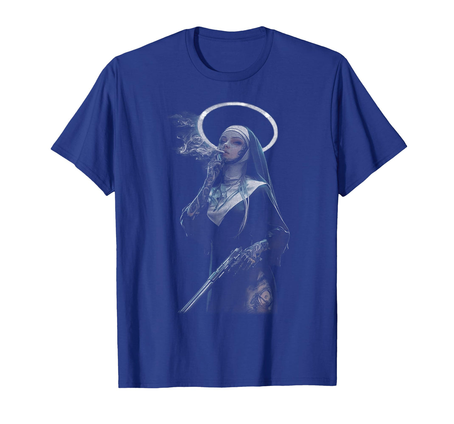 Peachbruh Vintage Cool Smoking Nun Art Dark Style T-Shirt