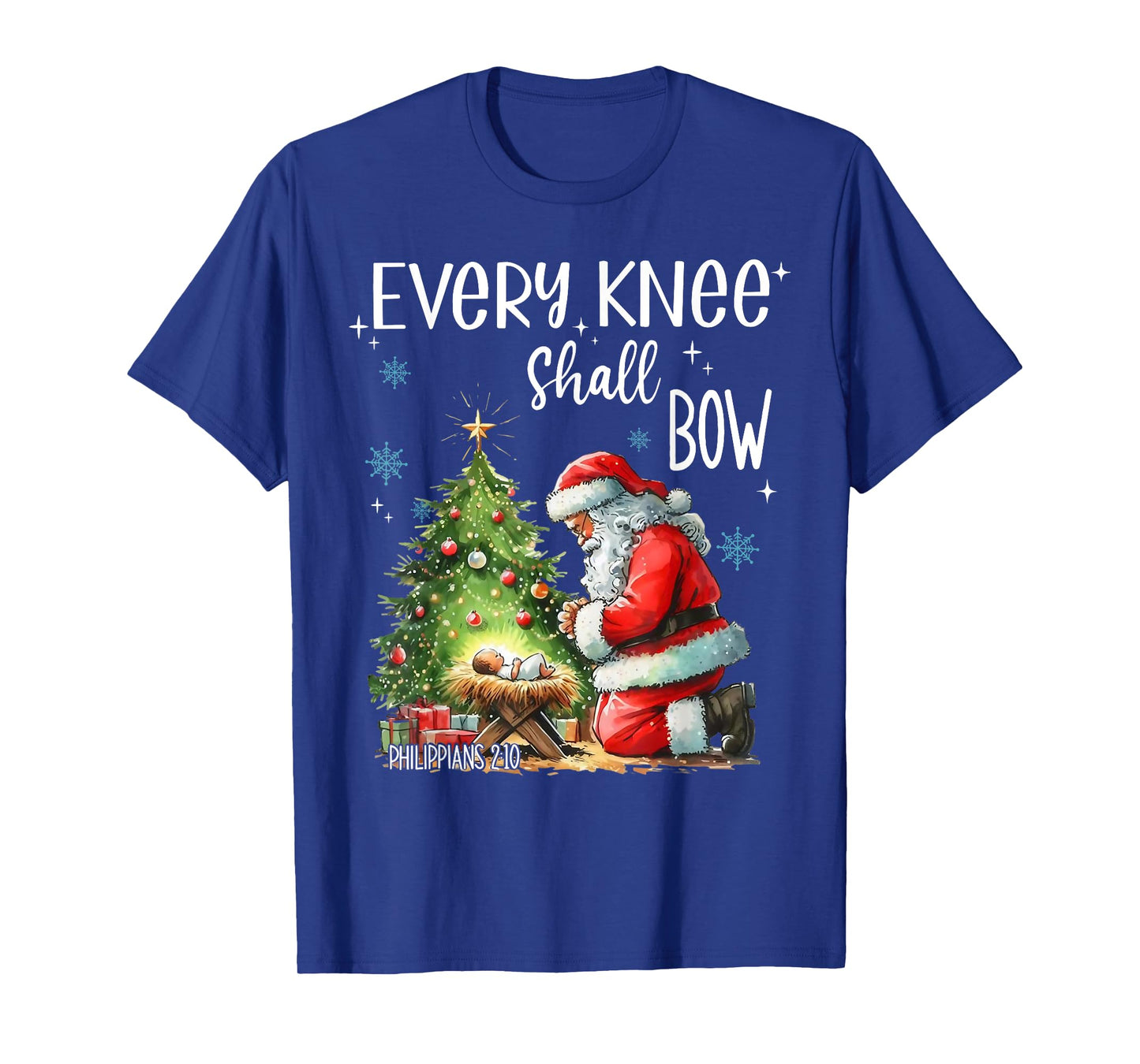 Every Knee Shall Bow Santa Claus Jesus Christian Christmas T-Shirt
